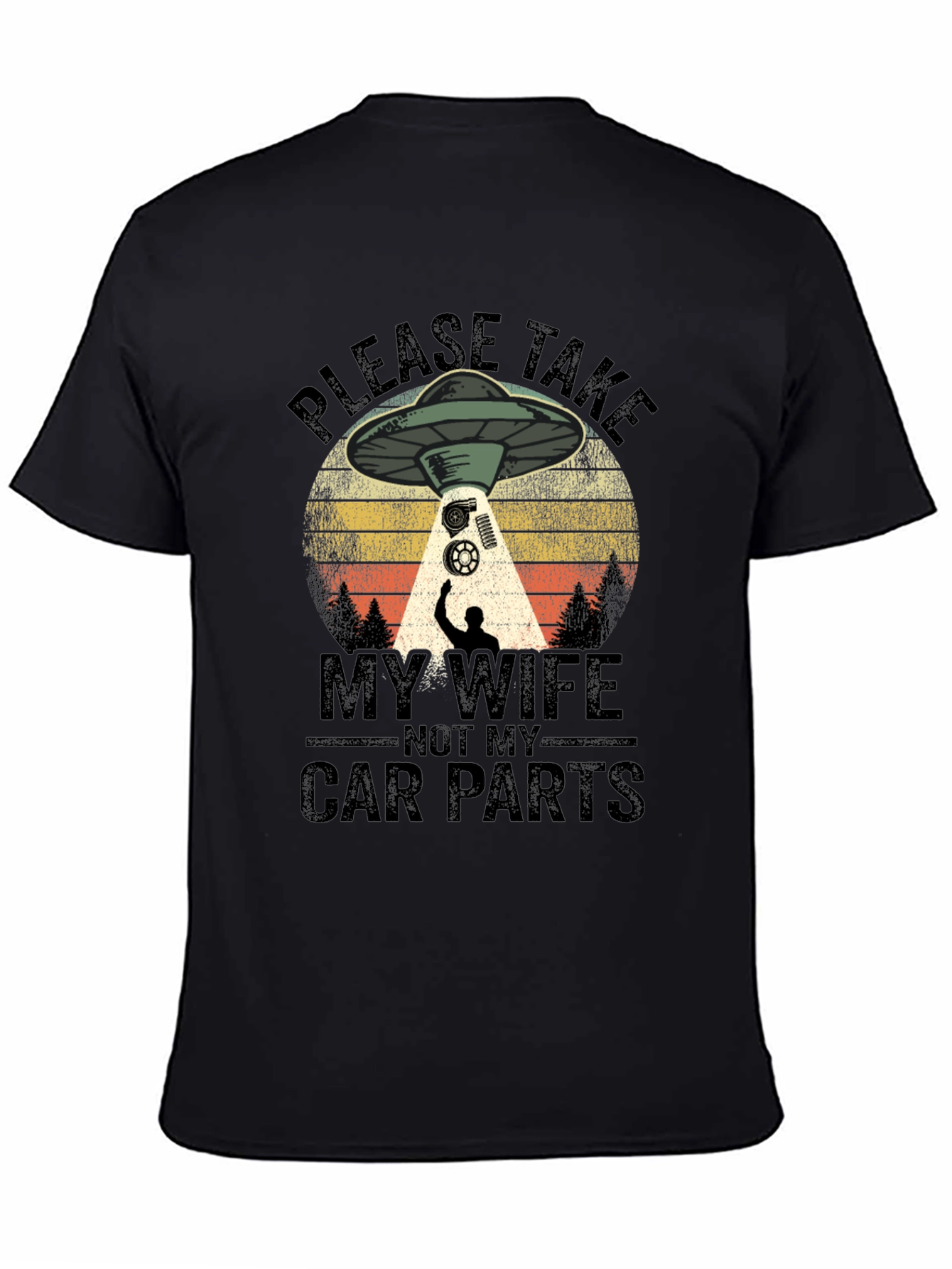Black Funny Alien Abduction Car Parts Men's T-Shirt view 4