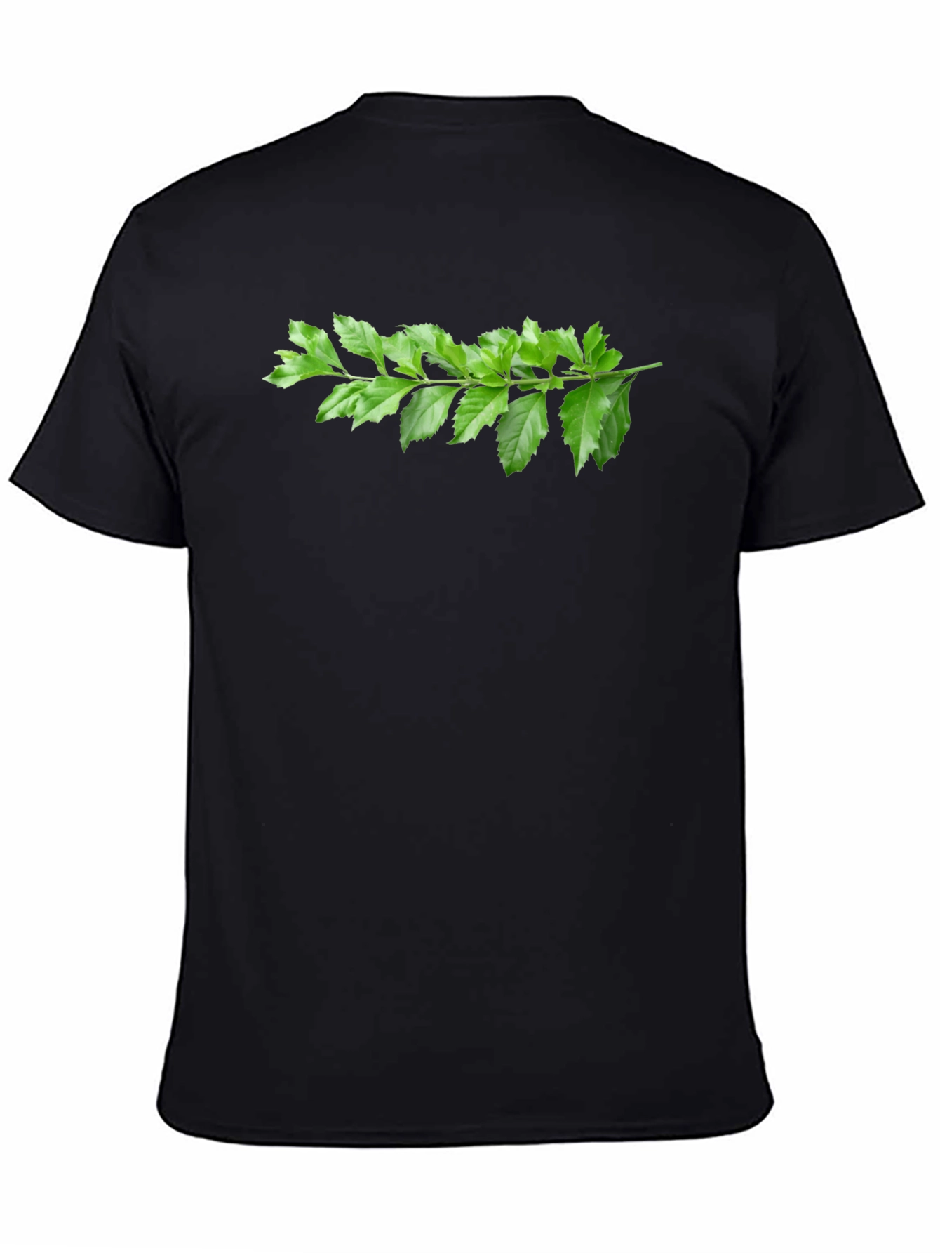 Black Green Branch Print Black T-Shirt view 4