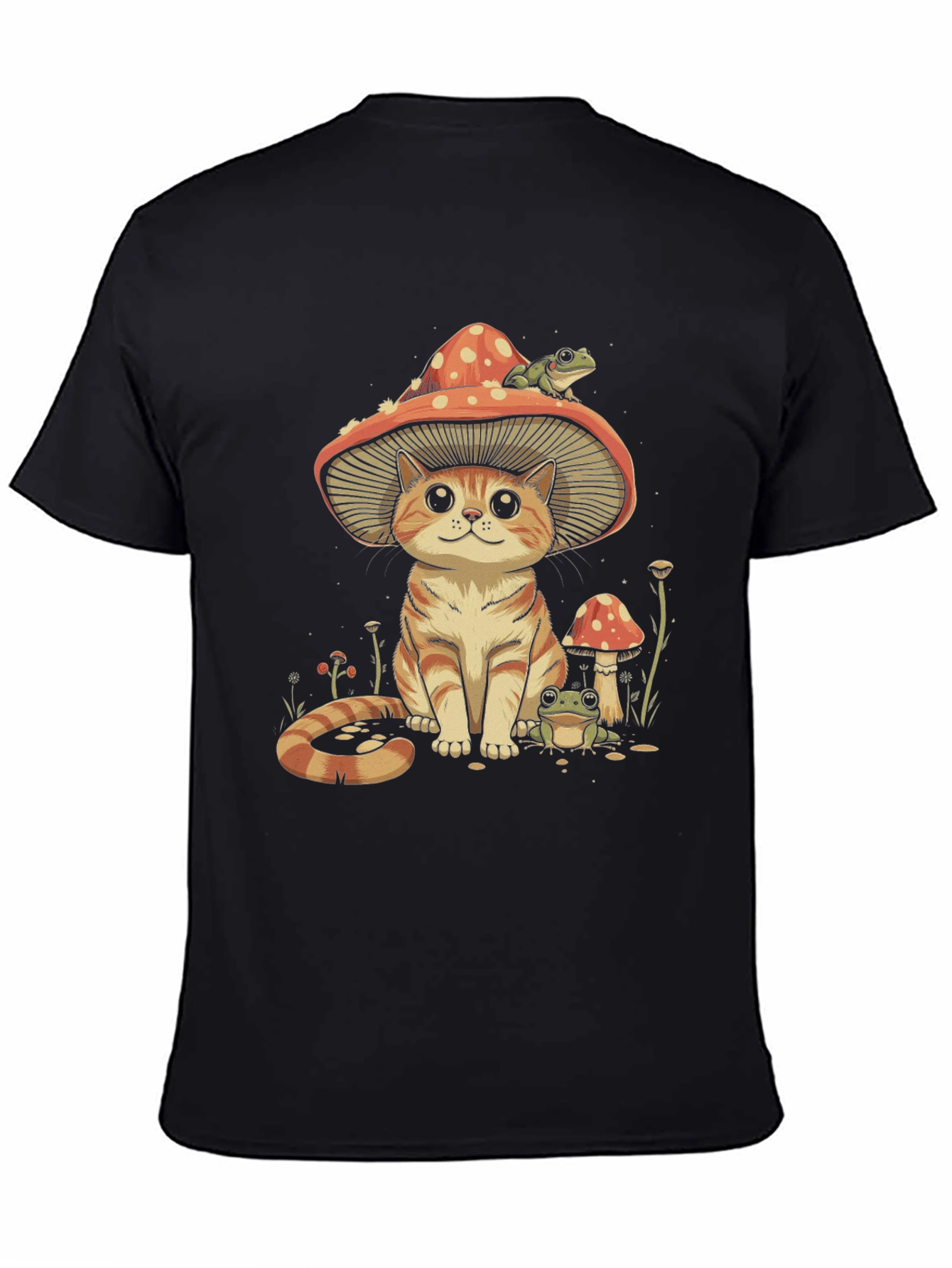 Black Mushroom Cat & Frog T-Shirt view 4