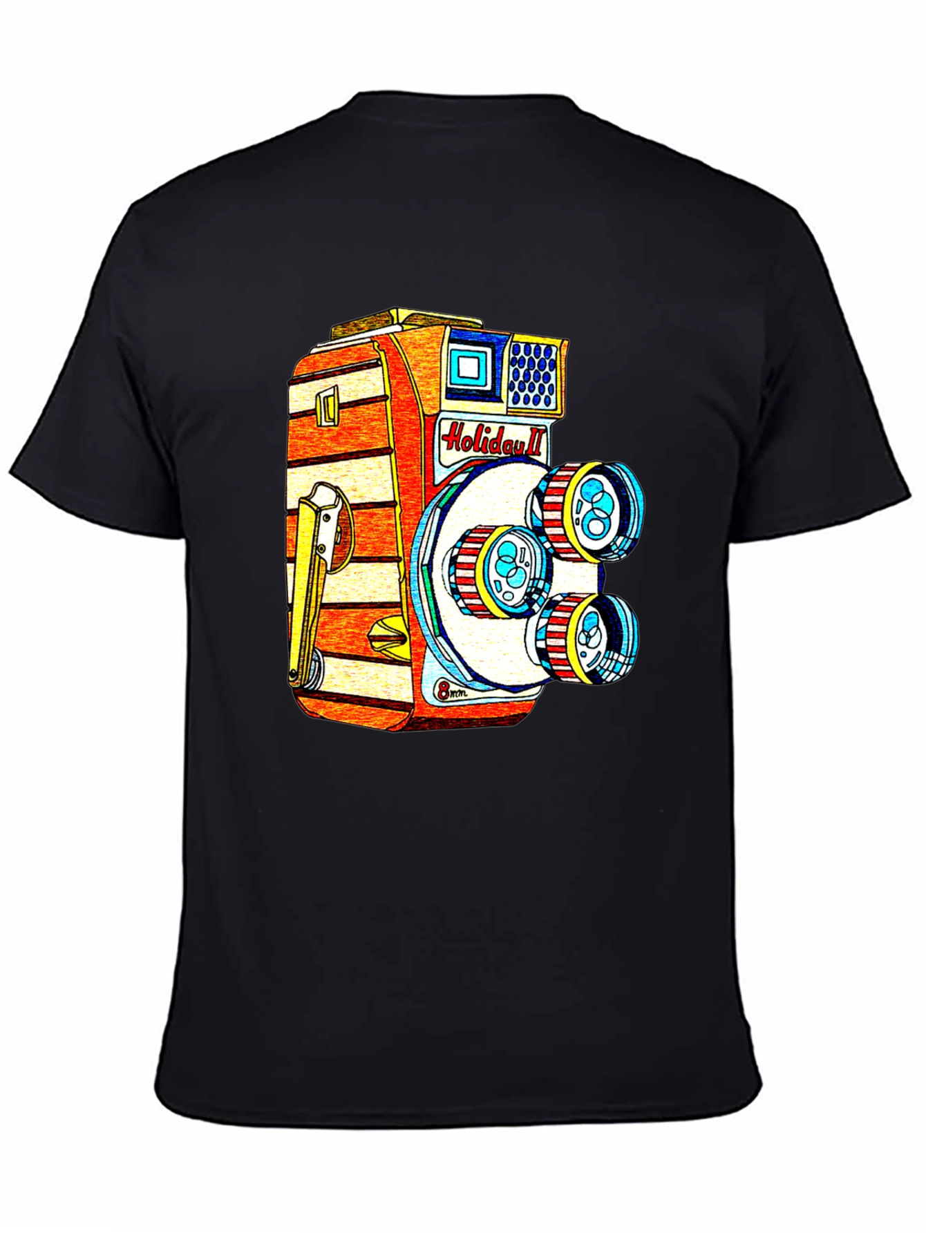 Black Retro Holiday II Camera Graphic T-Shirt view 4