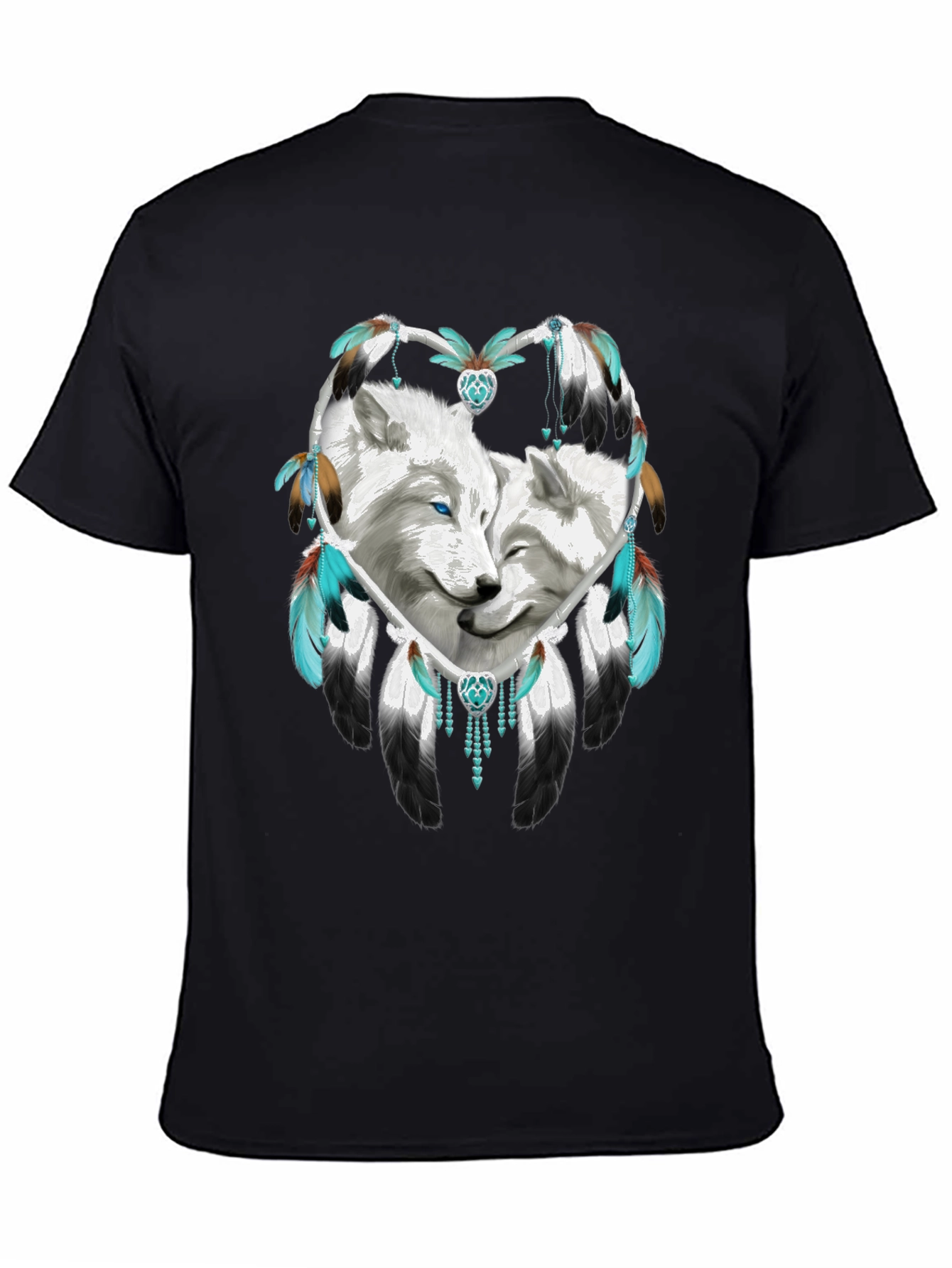 Black Wolf Dreamcatcher Graphic Tee - Black Cotton Blend Shirt view 4