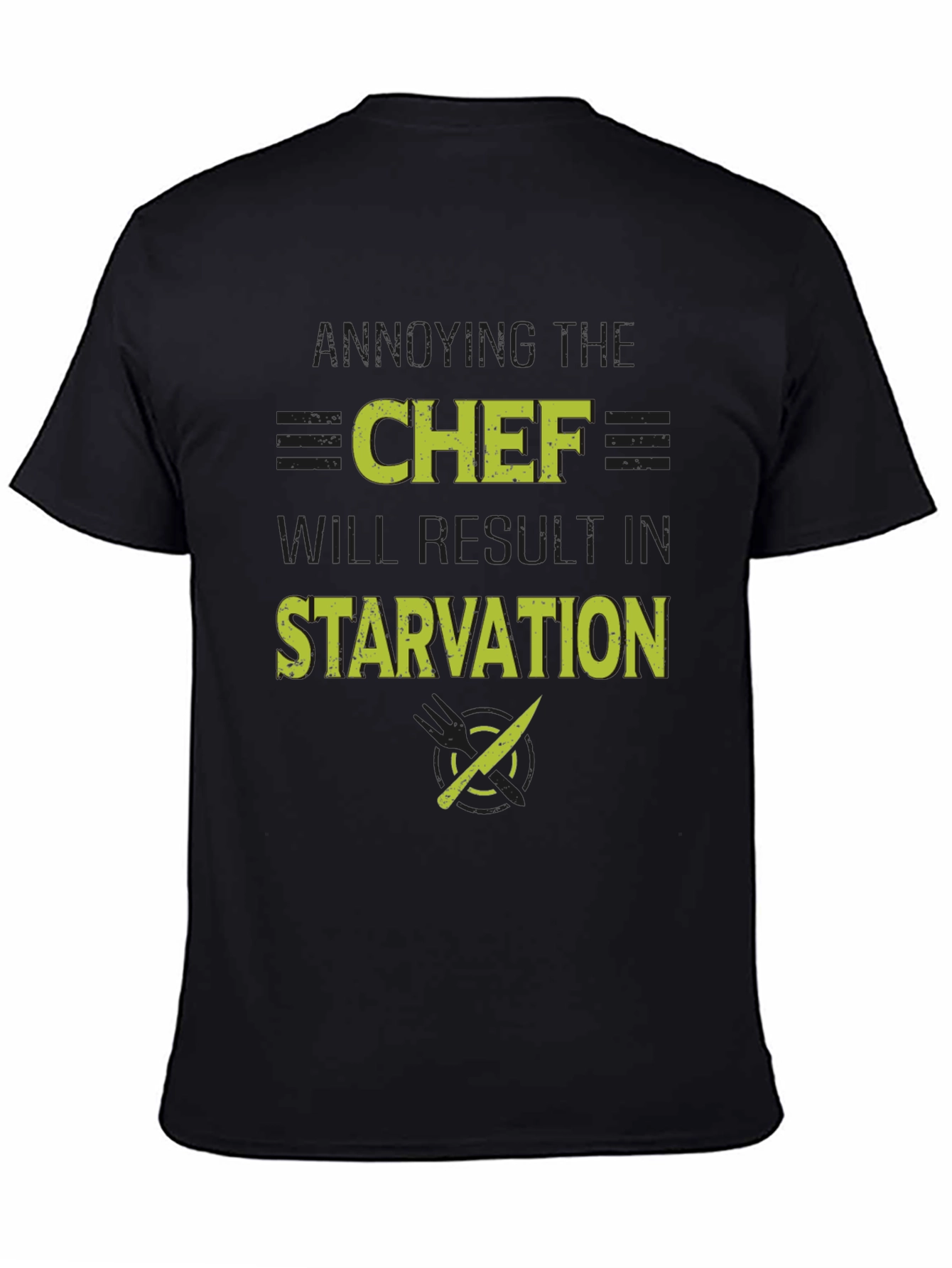 Black Funny Chef T-Shirt - Starvation Warning view 4