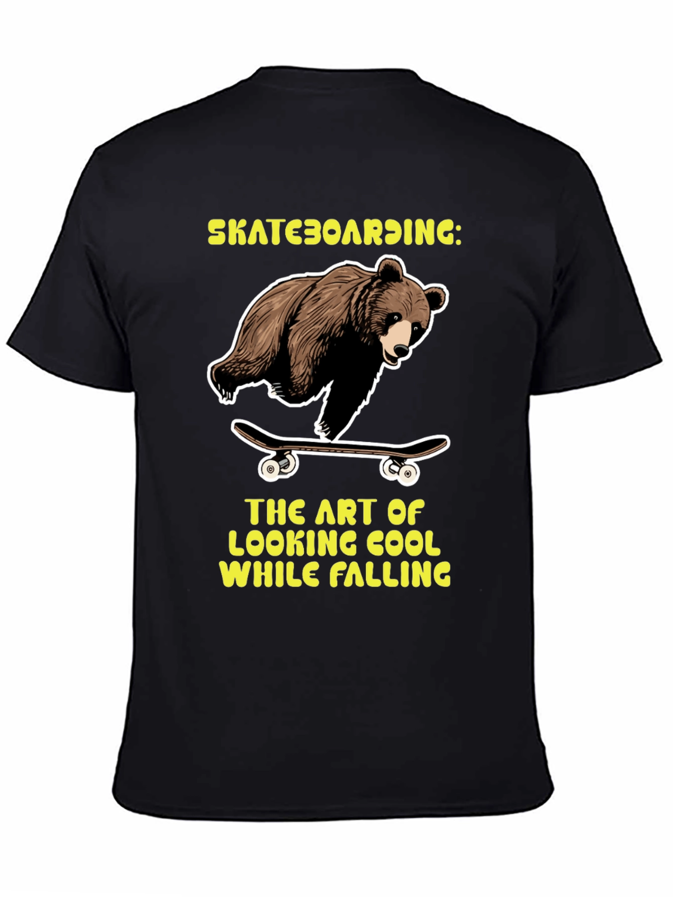 Black Skateboarding Bear Graphic Tee view 4
