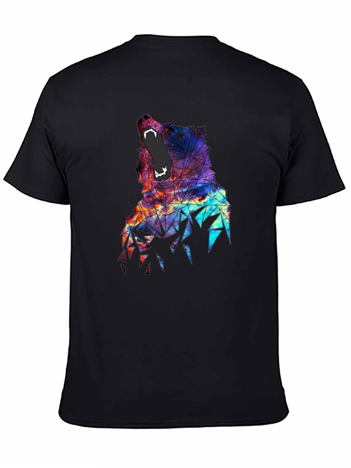 Black Geometric Wolf Galaxy T-Shirt - Unique Design view 4