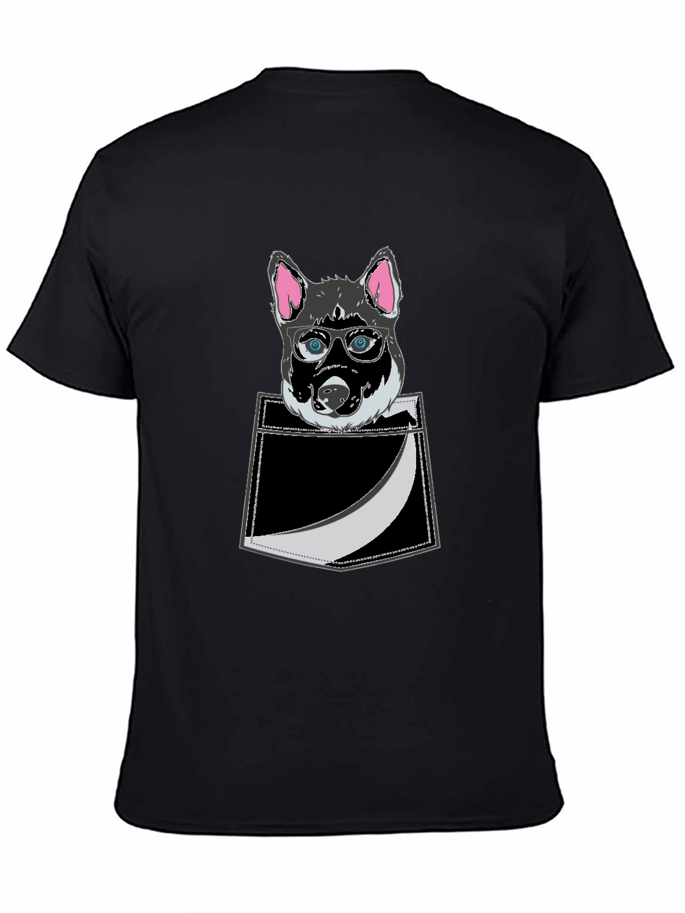 Black Cool Dog in Pocket T-Shirt - Stylish Graphic Tee view 4