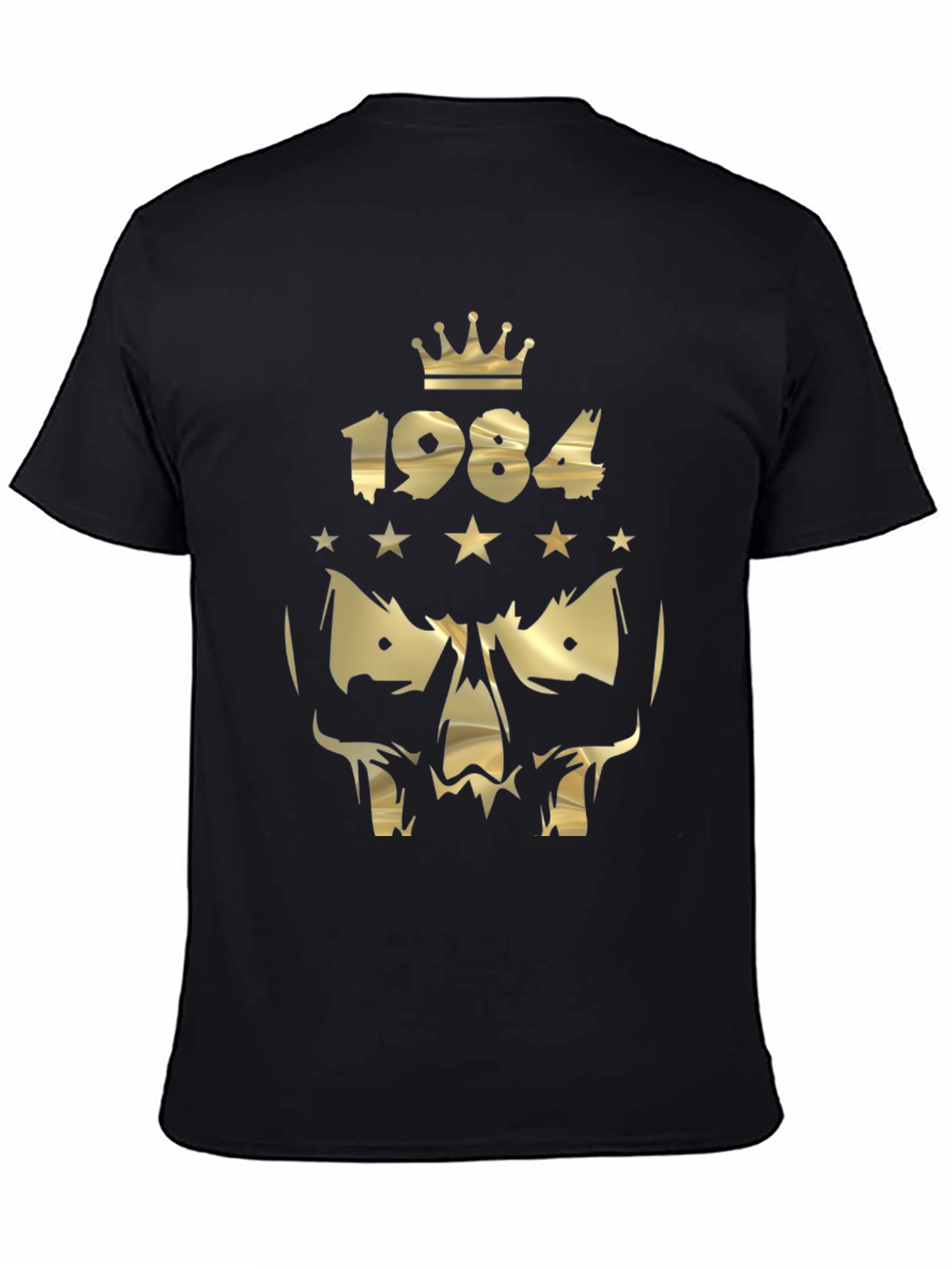 Black 1984 Skull Graphic T-Shirt - Gold Print Design view 4
