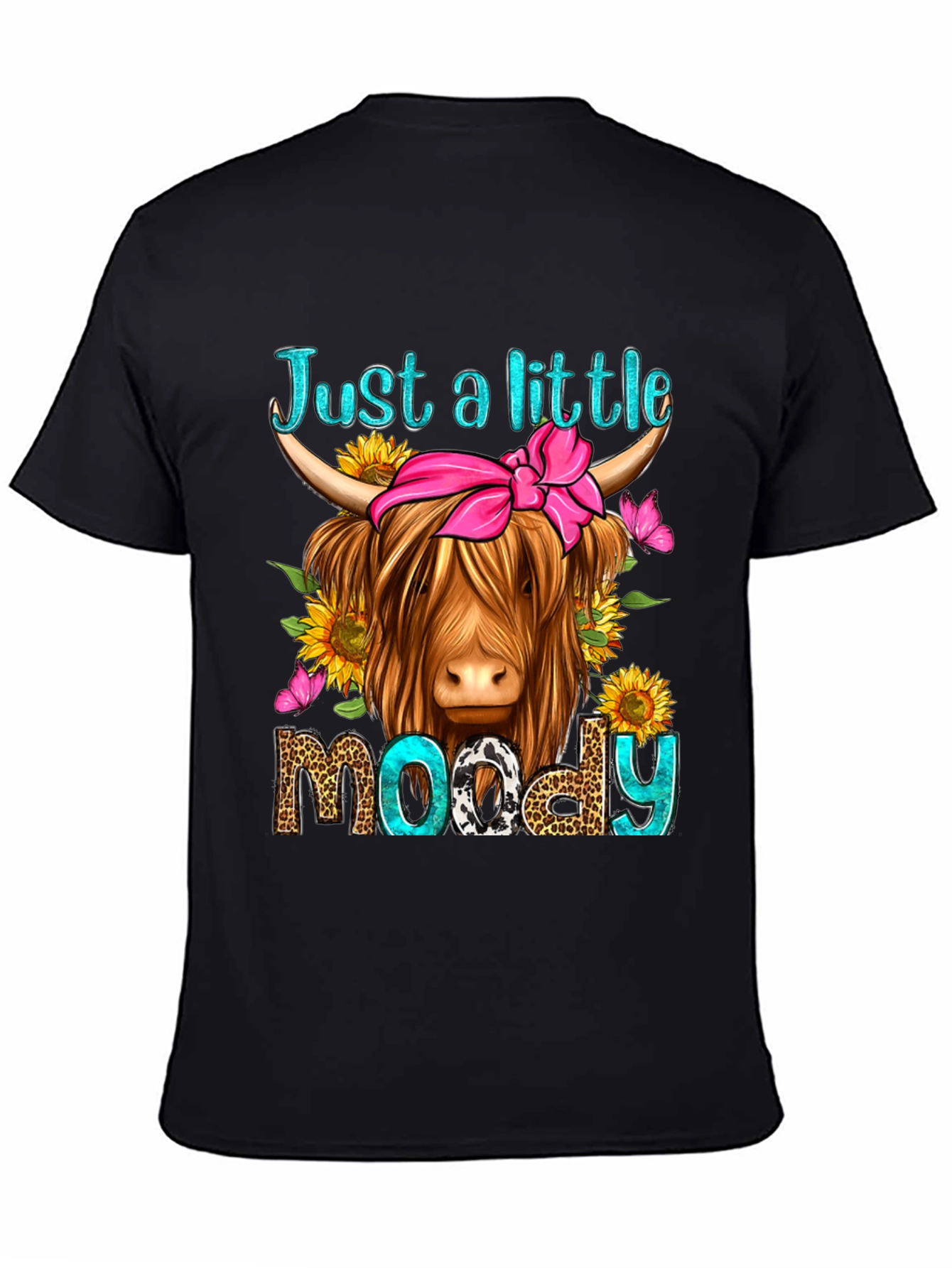 Black Just a Little Moody Highland Cow T-Shirt view 4