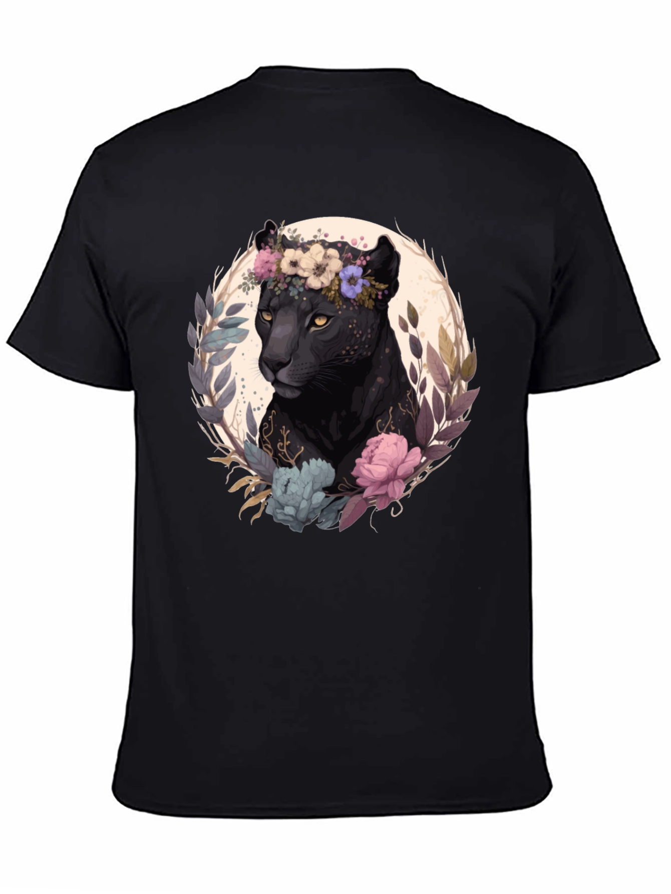 Black Black Panther Floral Wreath Graphic Tee view 4
