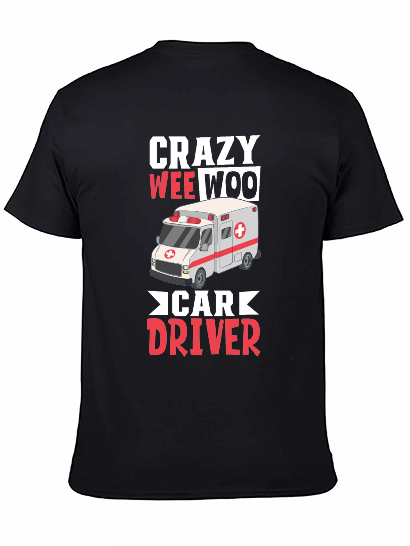 Black Crazy Wee Woo Car Driver T-Shirt view 4