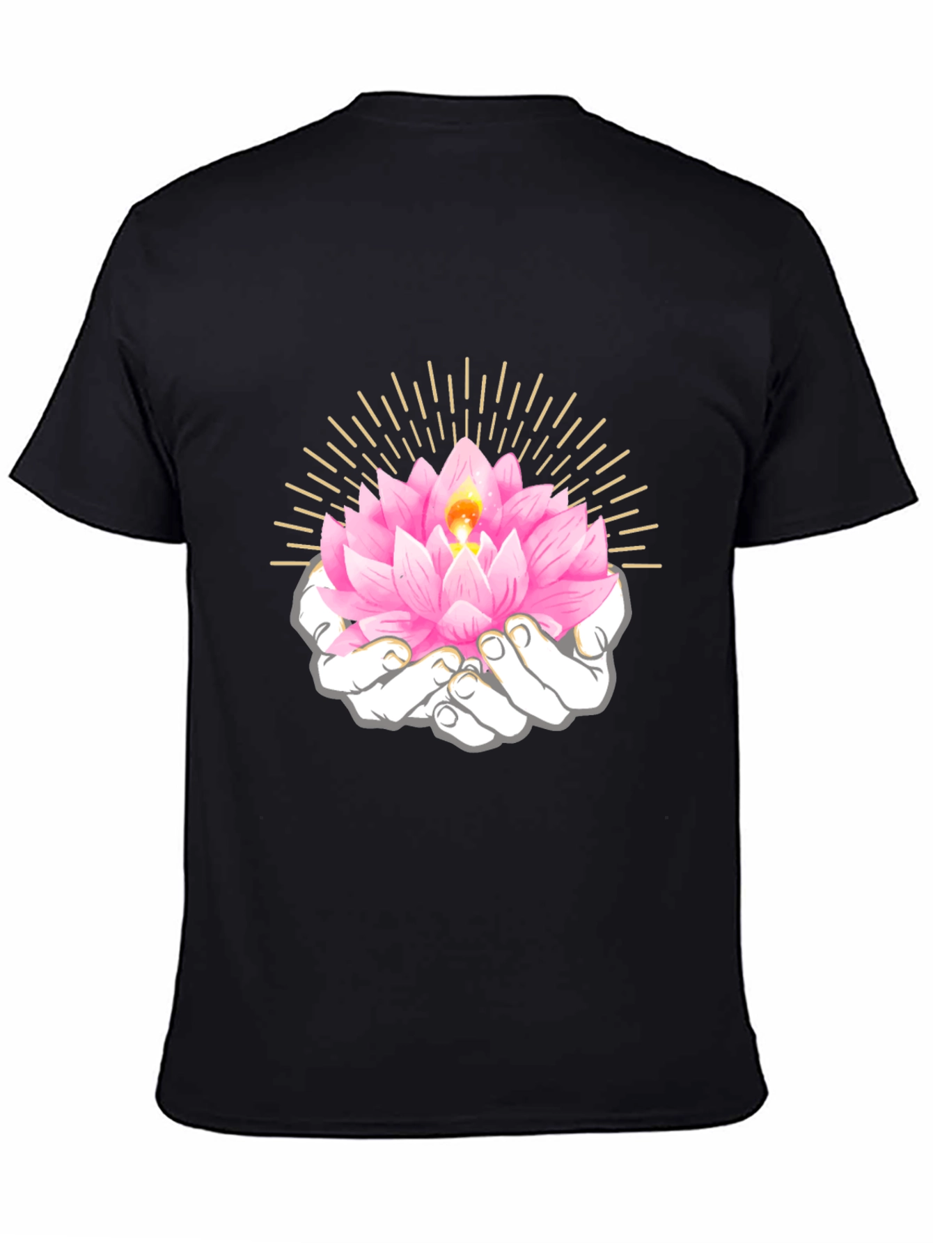 Black Lotus Flower in Hands Graphic T-Shirt view 4