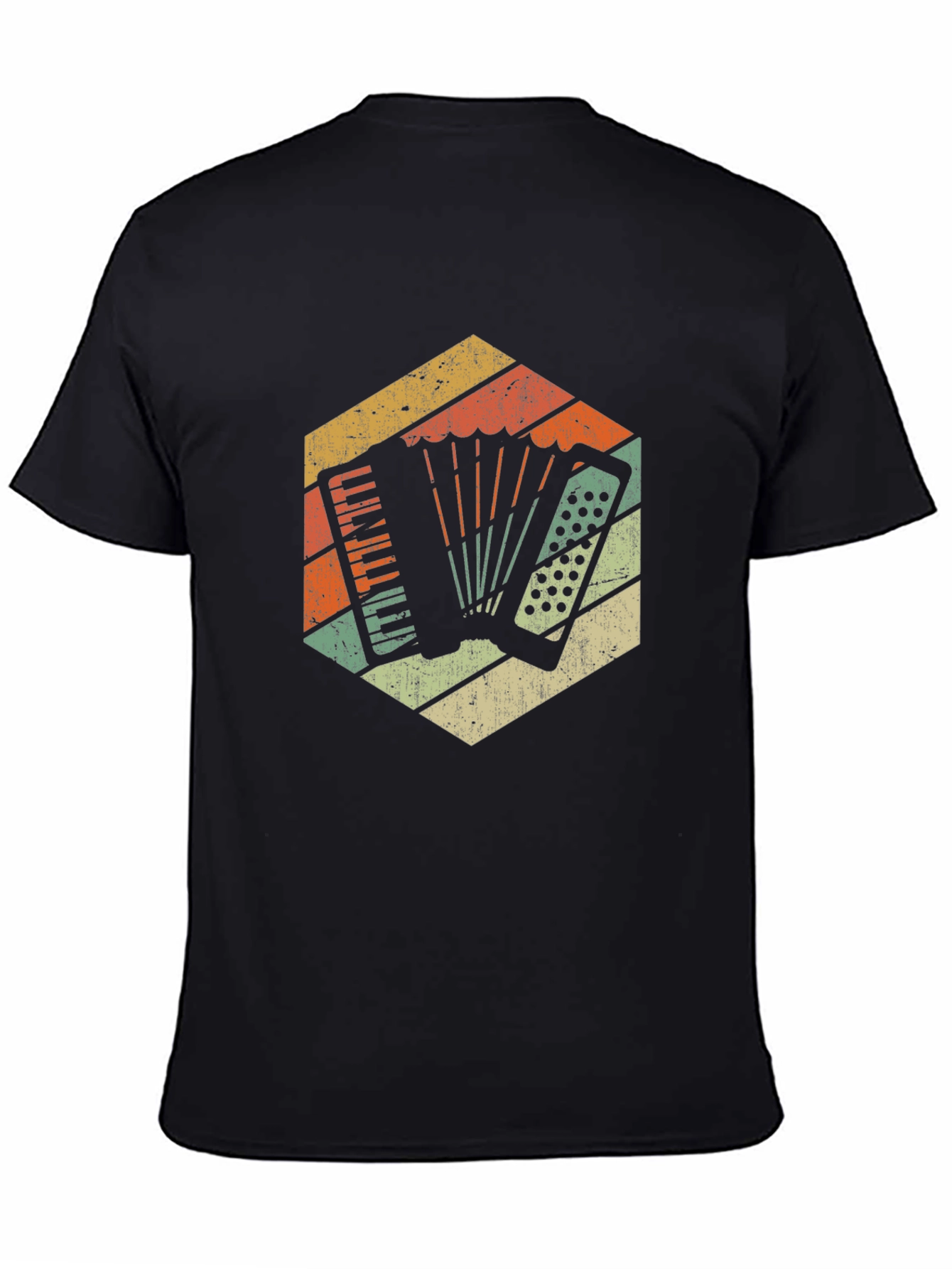 Black Vintage Accordion Retro Style T-Shirt view 4