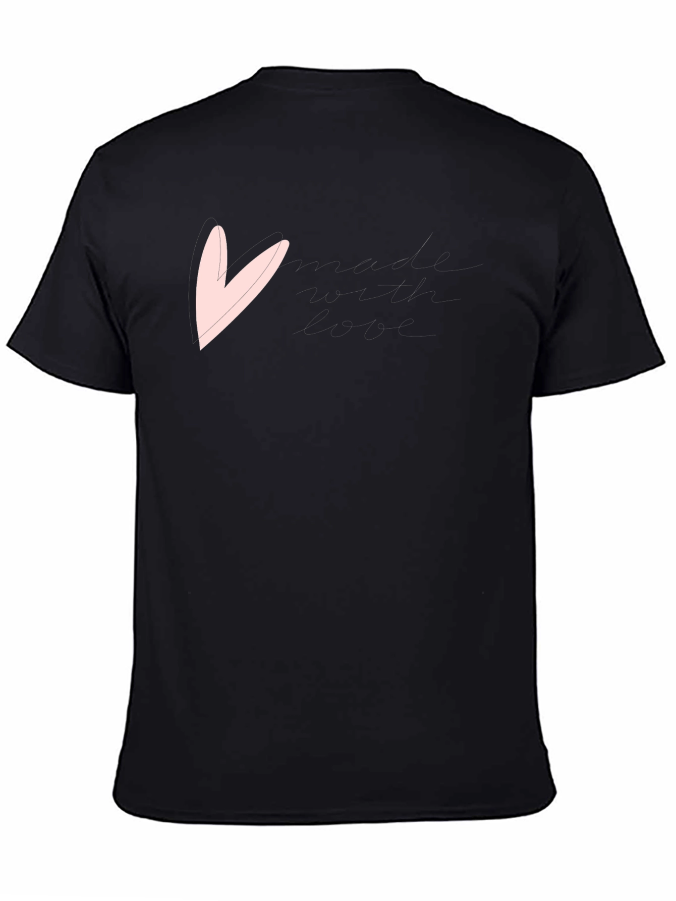 Black Men's Black T-Shirt with Pink Heart Graphic view 4