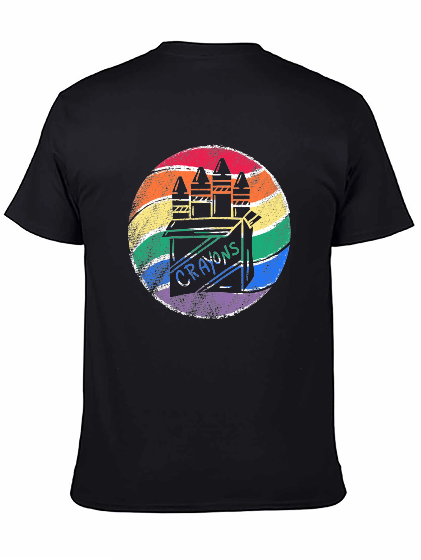 Black Retro Rainbow Crayon Box T-Shirt view 4