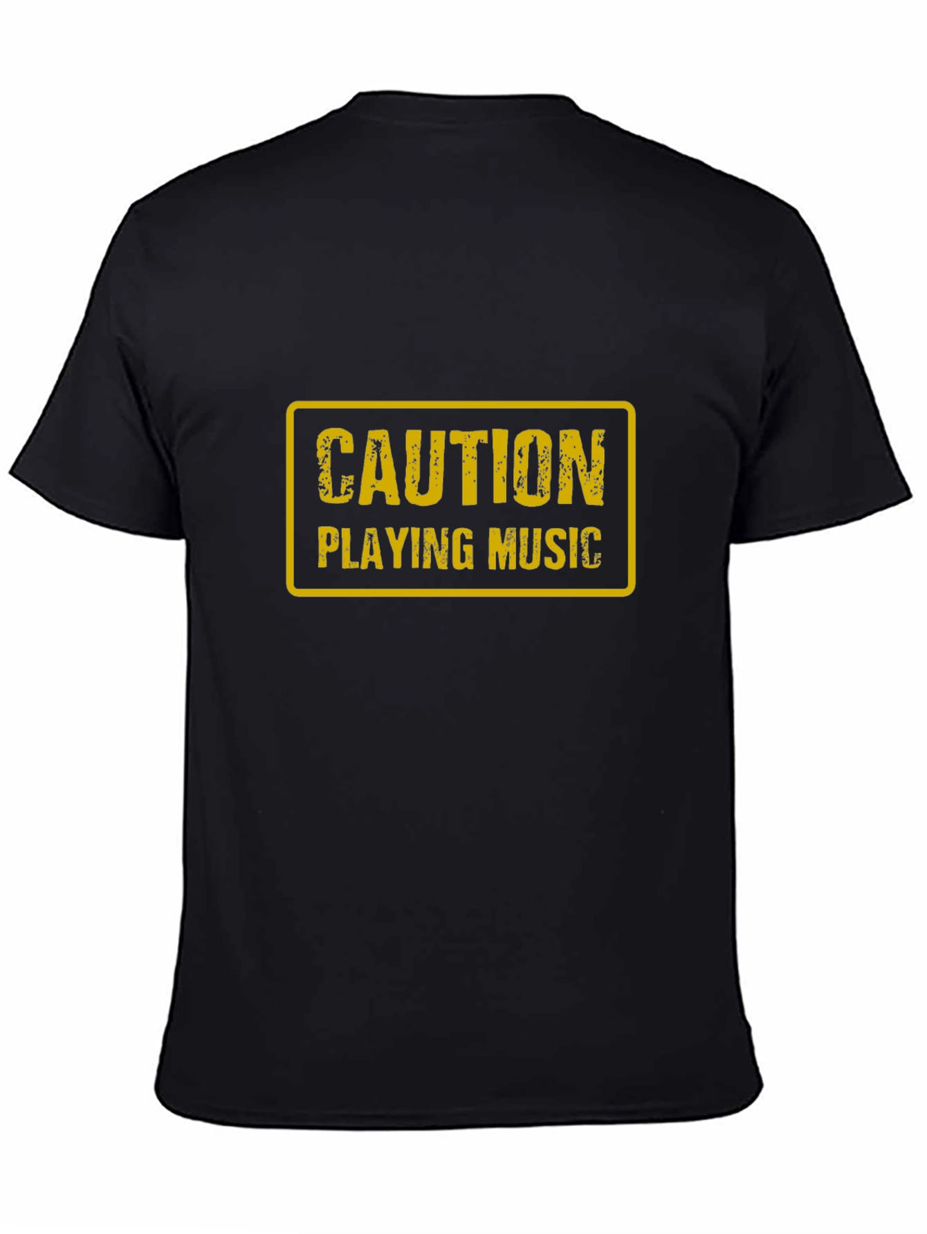 Black Caution Playing Music Graphic Tee - Funny Musician T-Shirt view 4
