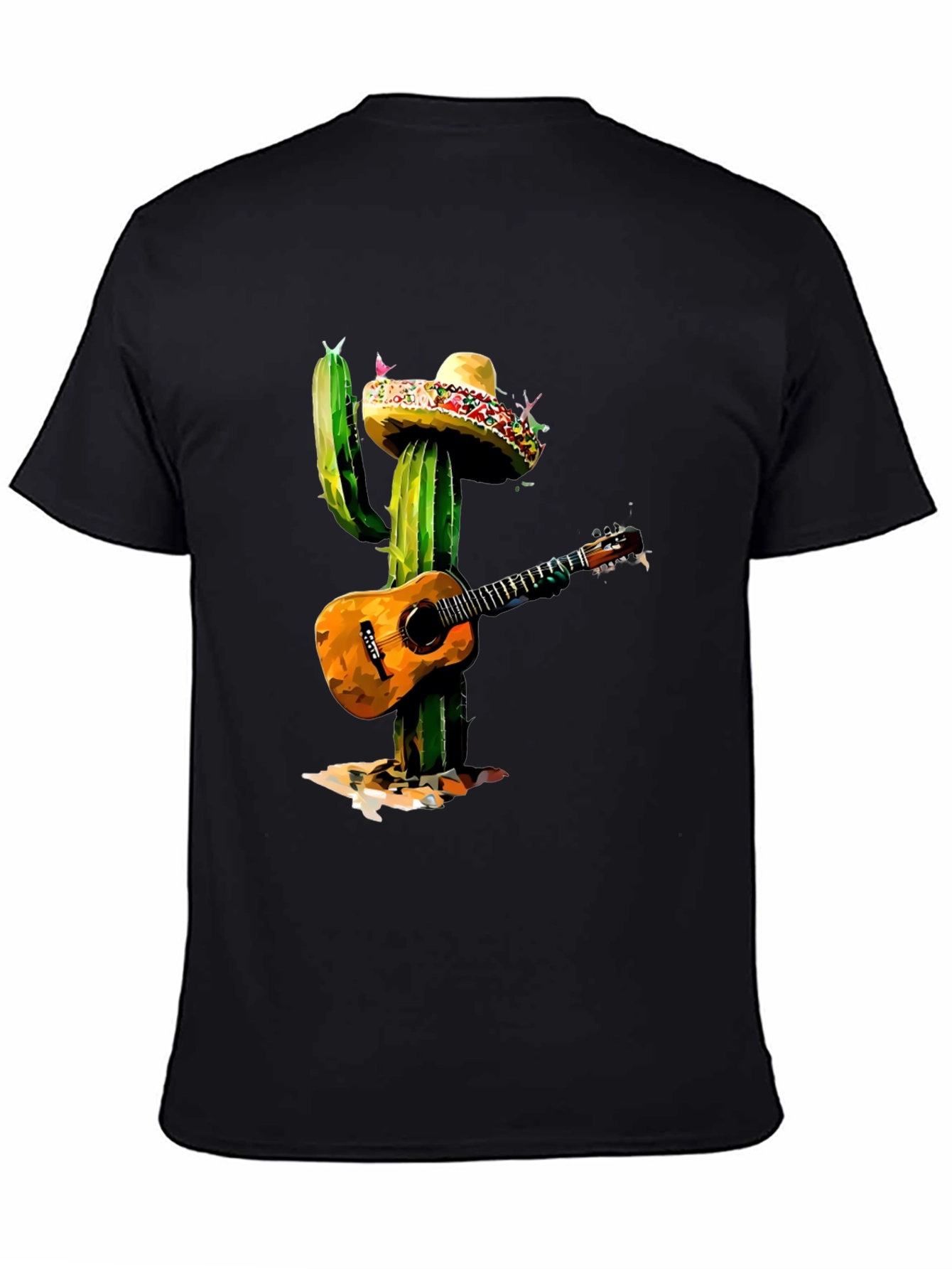 Black Cactus Mariachi T-Shirt - Guitar Playing Desert Plant Tee view 4