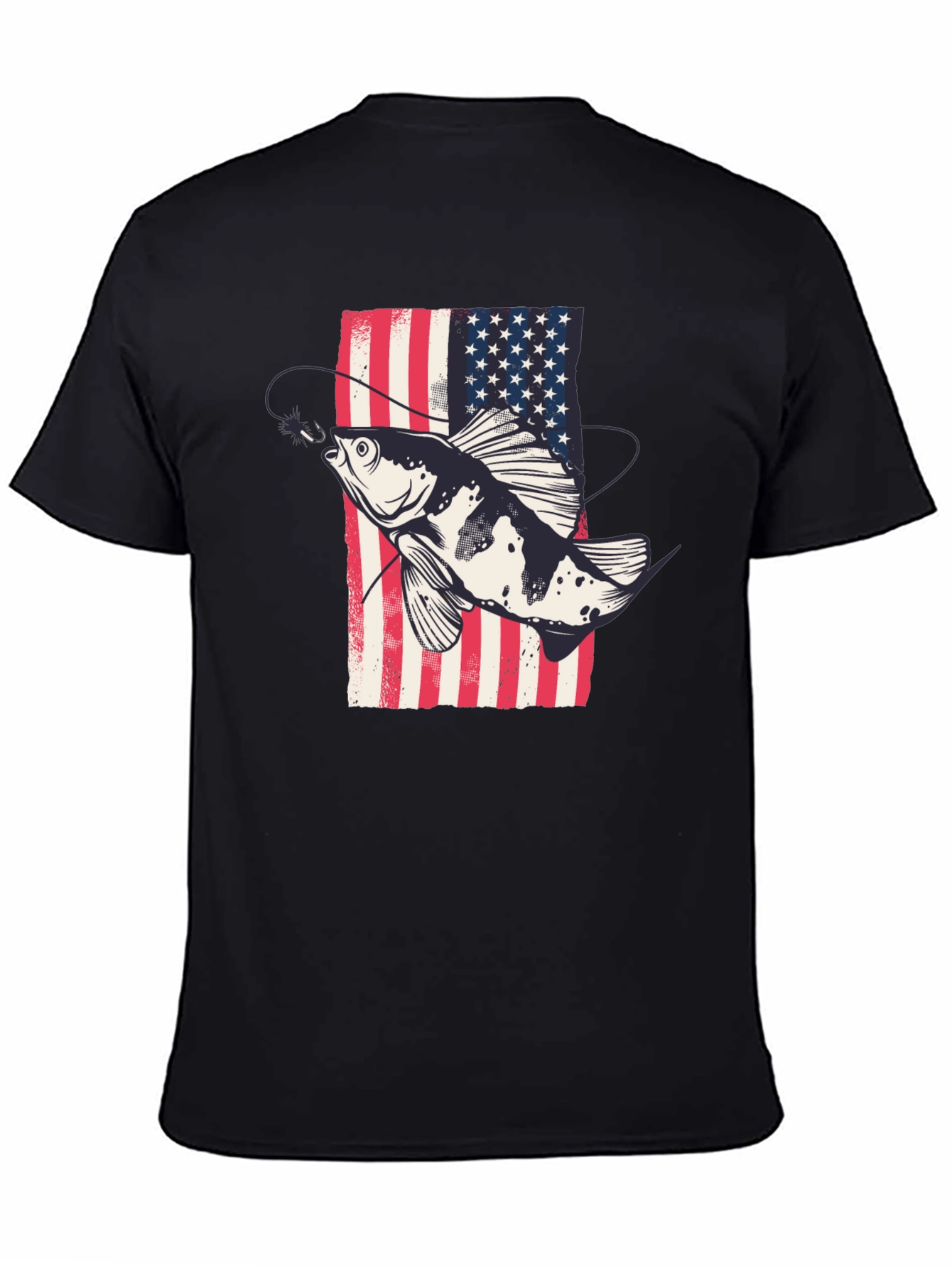 Black American Flag Fish Graphic Tee - Patriotic Angler Shirt view 4