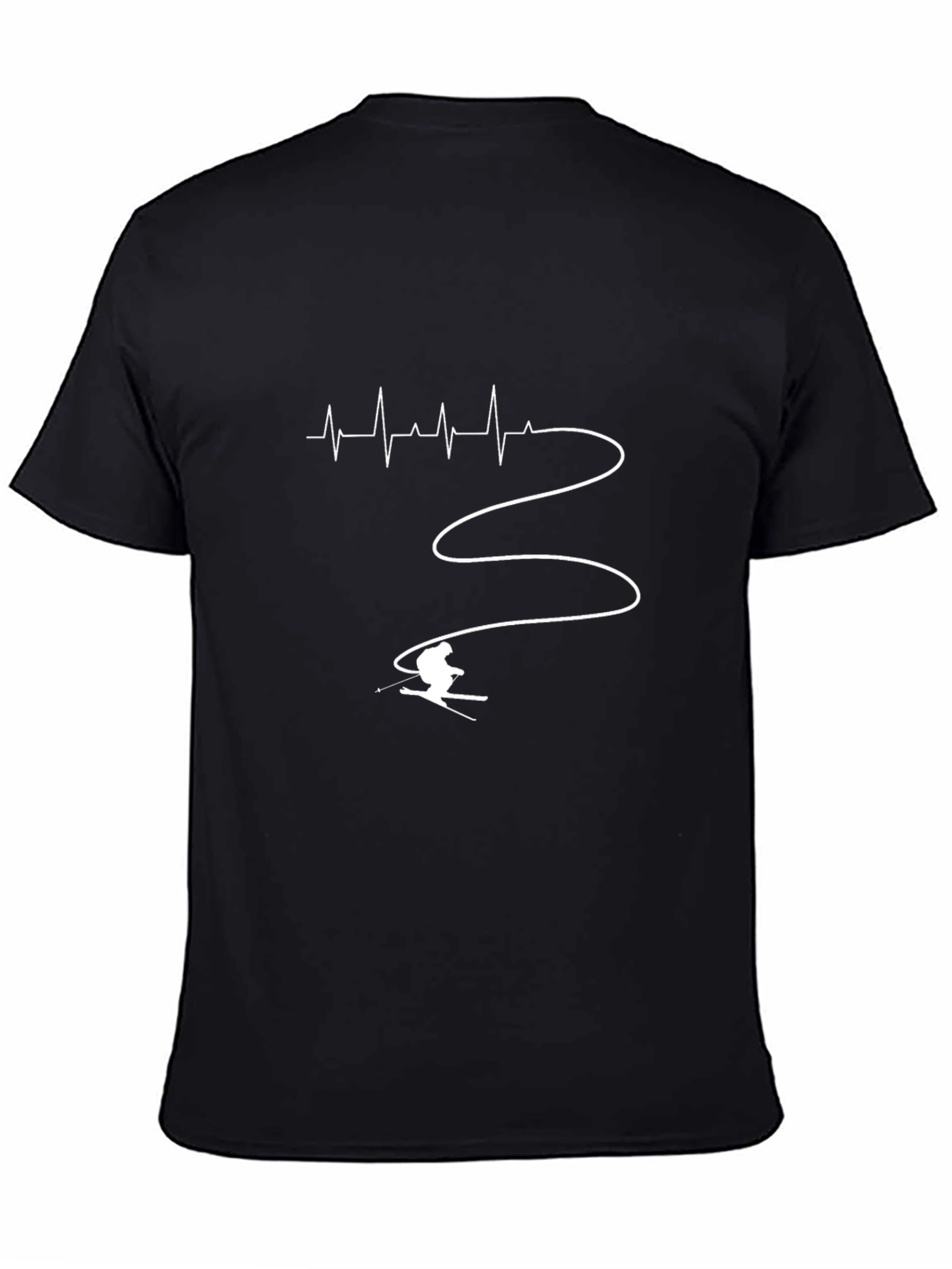 Black Ski Heartbeat T-Shirt - Black Cotton Tee view 4