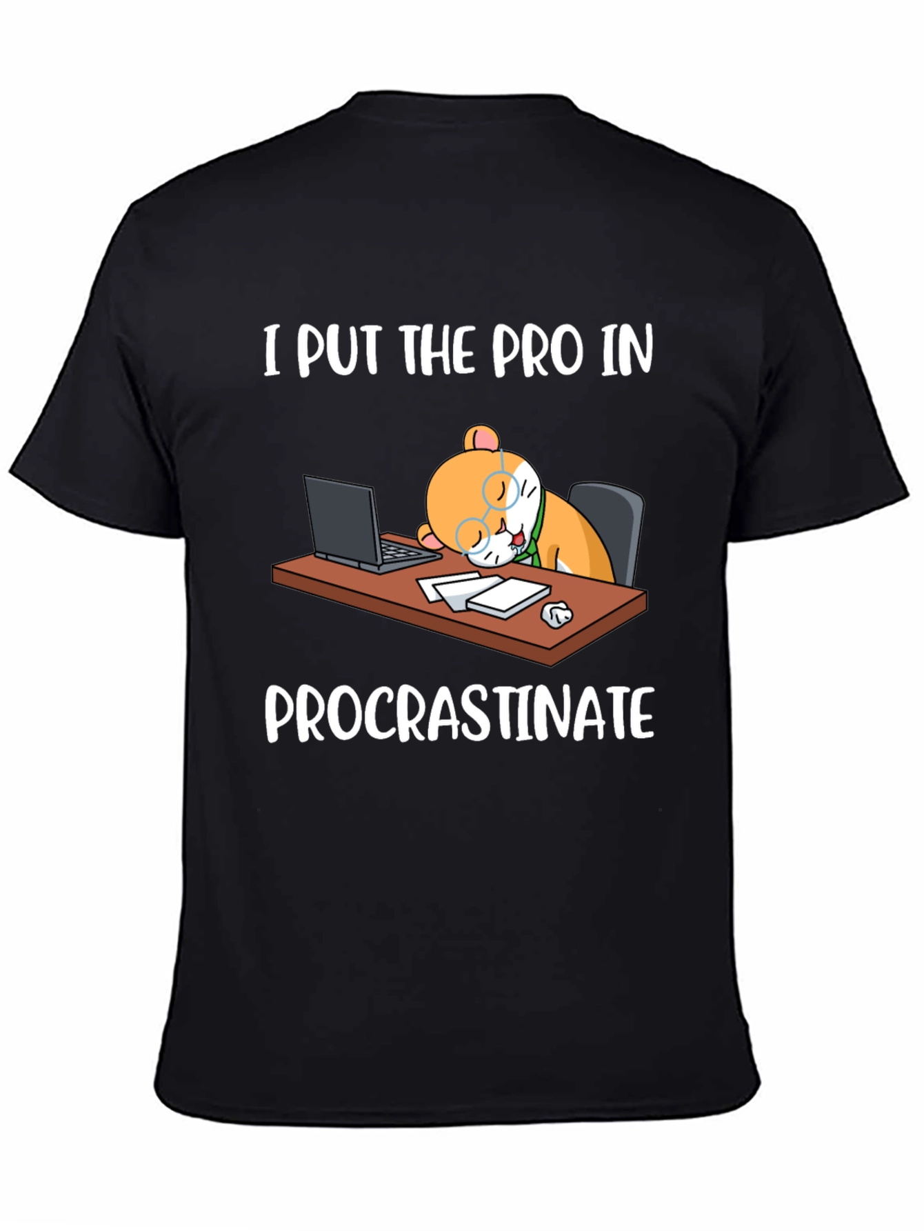 Black Procrastinate Cat T-Shirt view 4