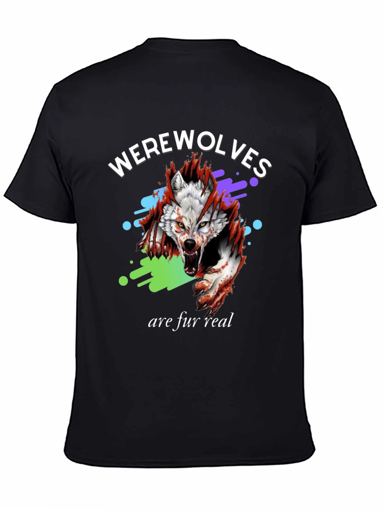 Black Werewolves Are Fur Real Black Graphic T-Shirt view 4