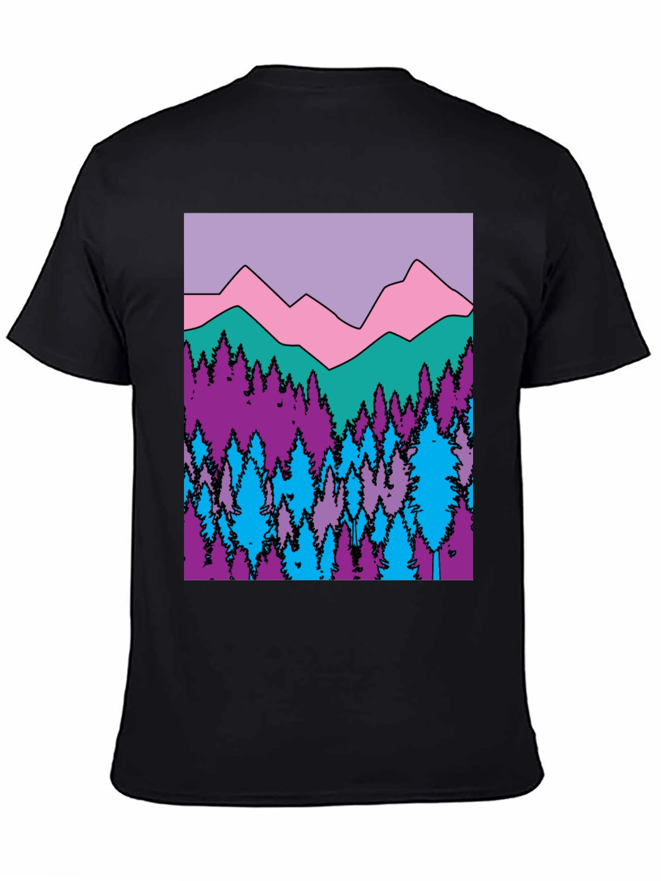 Black Mountains & Trees Graphic T-Shirt - Colorful Nature Design view 4
