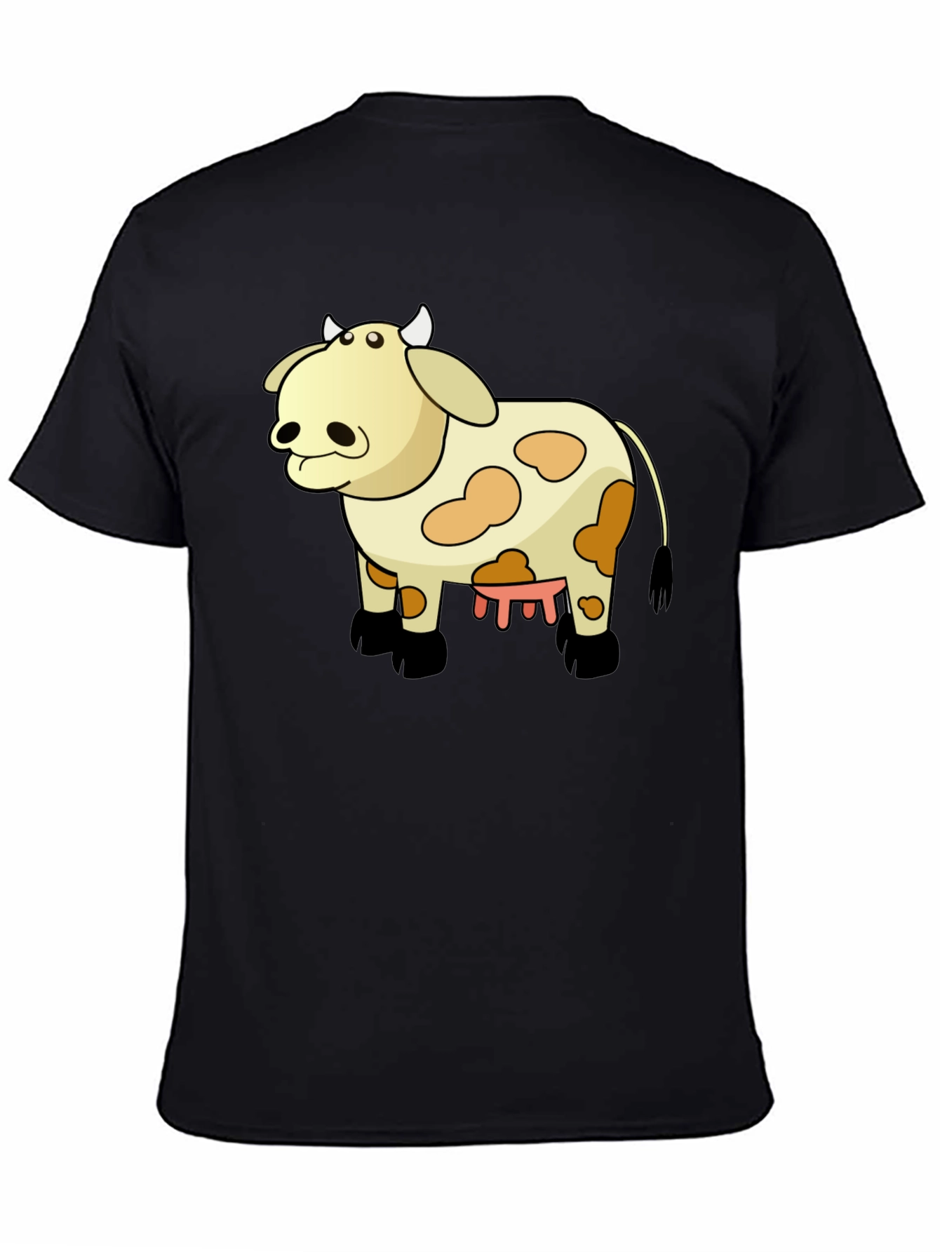 Black Funny Cow Cartoon Black T-Shirt view 4