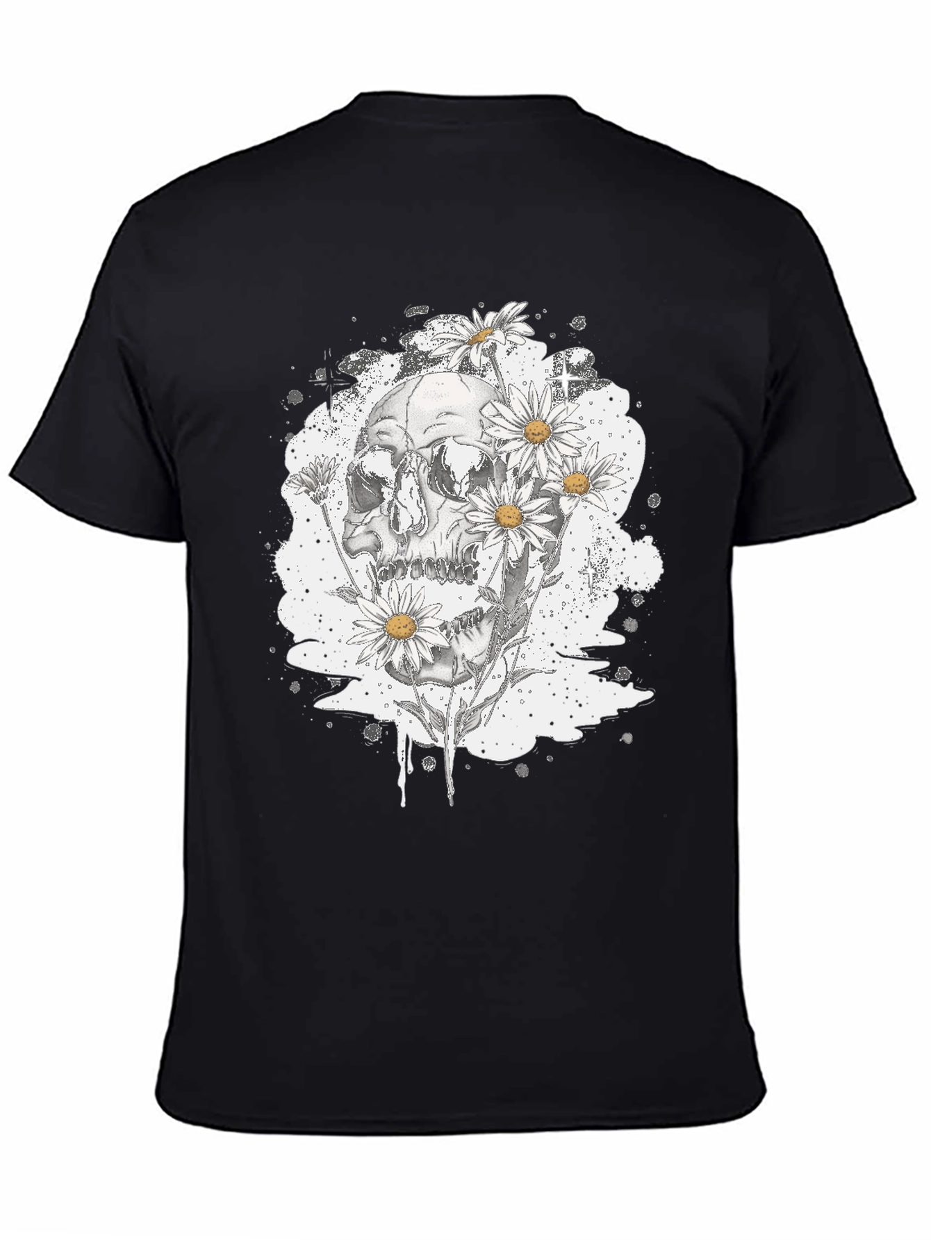 Black Skull & Daisy Graphic Tee - Edgy Black T-Shirt view 4