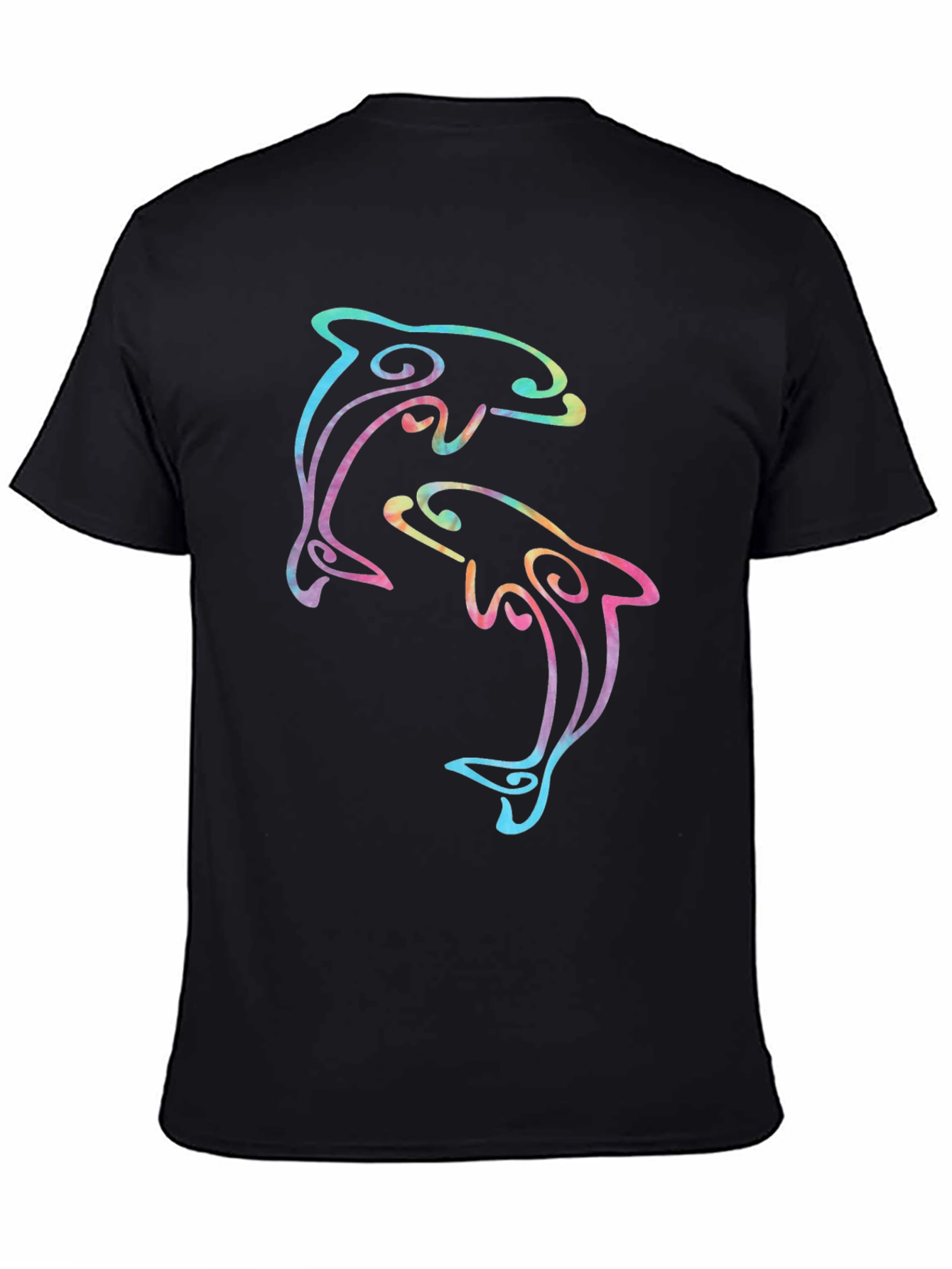 Black Dolphin Duo Black T-Shirt - Colorful Graphic Tee view 4
