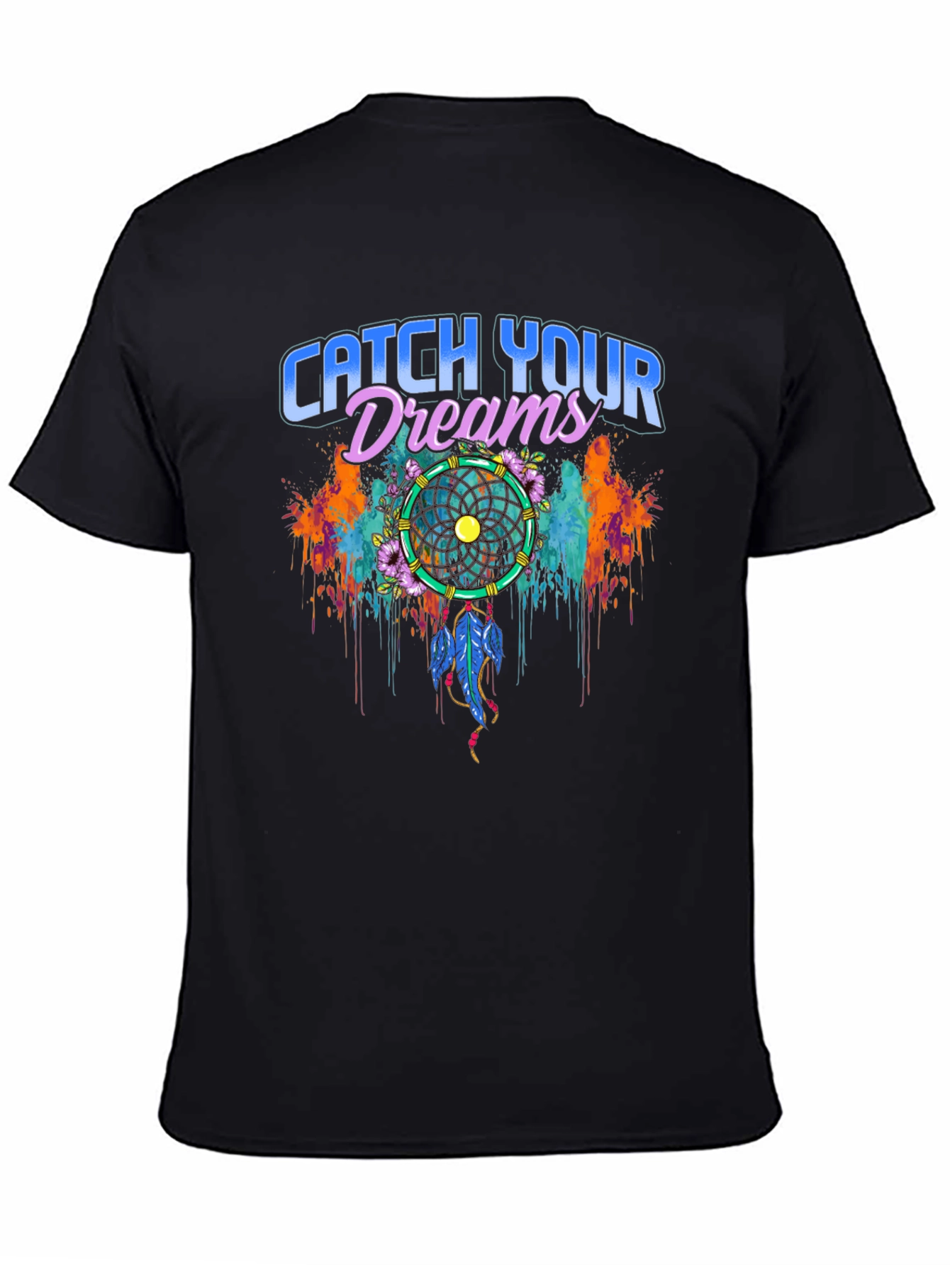 Black Catch Your Dreams Graphic Tee - Dreamcatcher Design view 4
