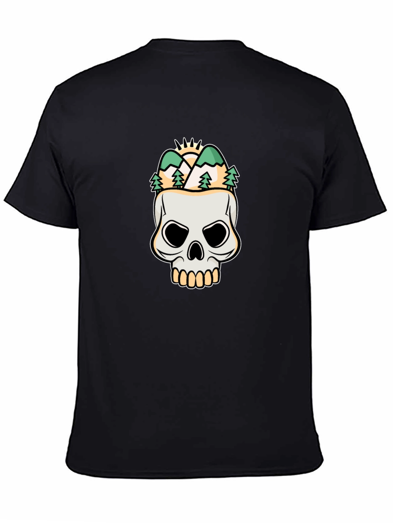 Black Skull & Mountain Graphic Tee - Stylish Black T-Shirt view 4