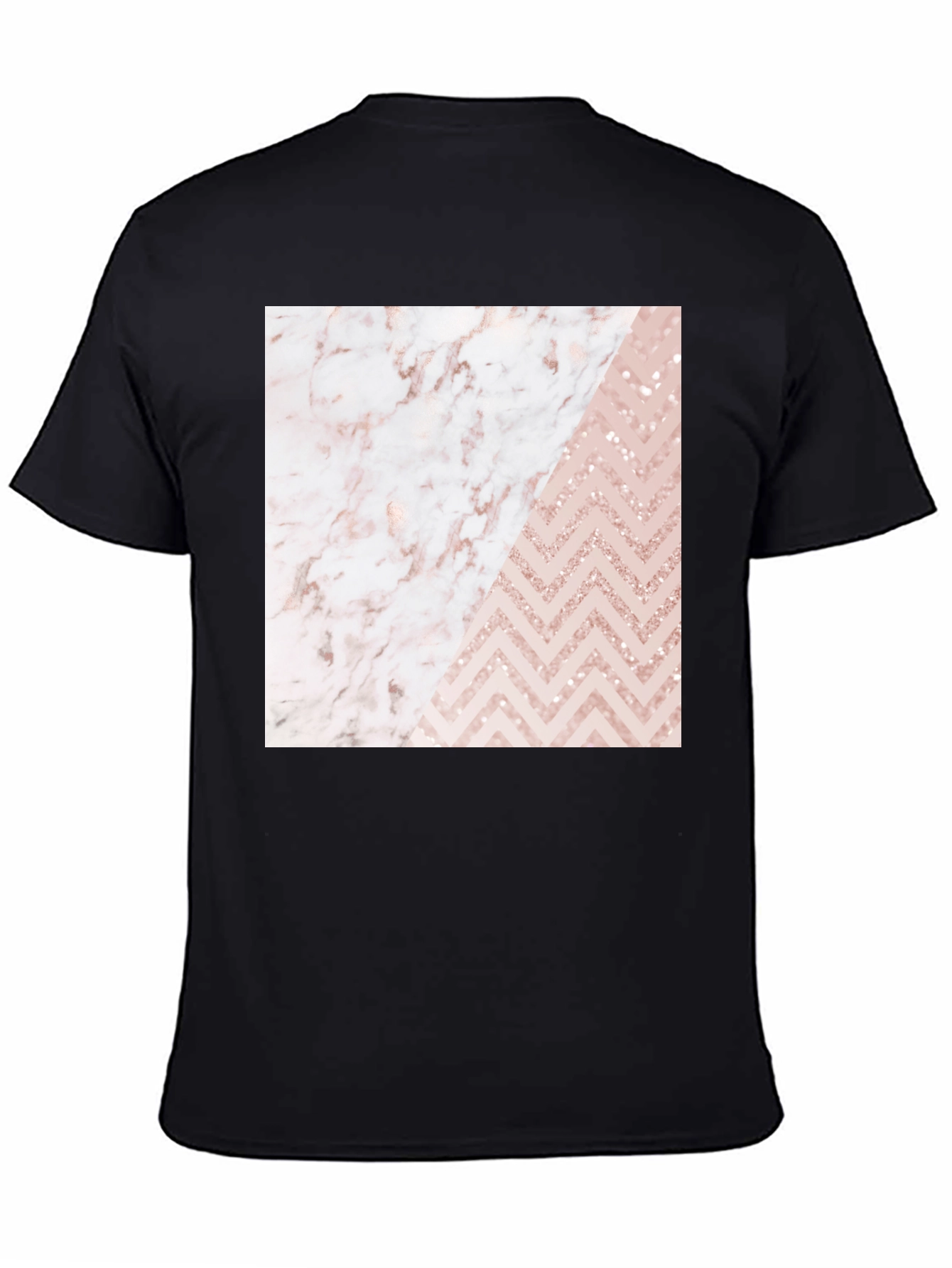 Black Modern Marble & Chevron Graphic T-Shirt view 4