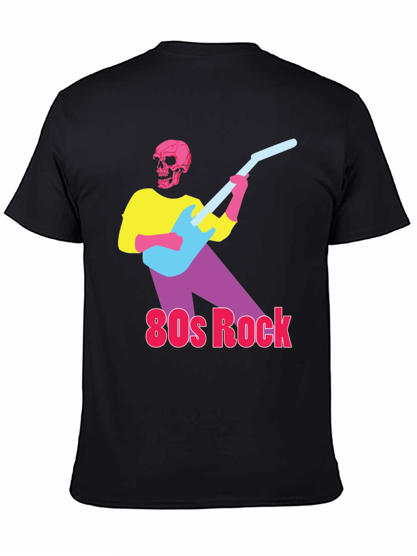 Black 80s Rock Skeleton Guitarist Graphic Tee view 4