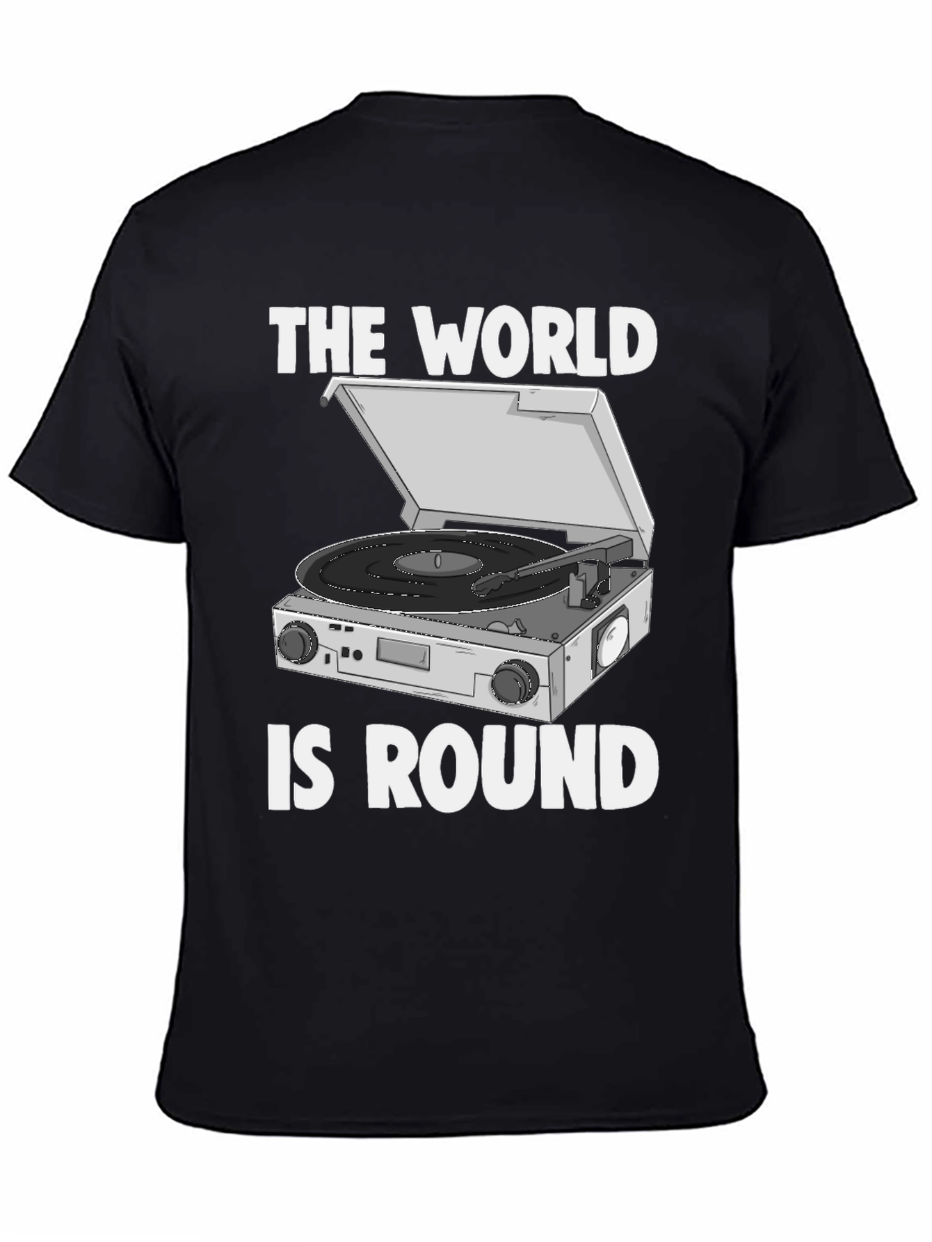 Black The World is Round Vinyl Turntable T-Shirt view 4