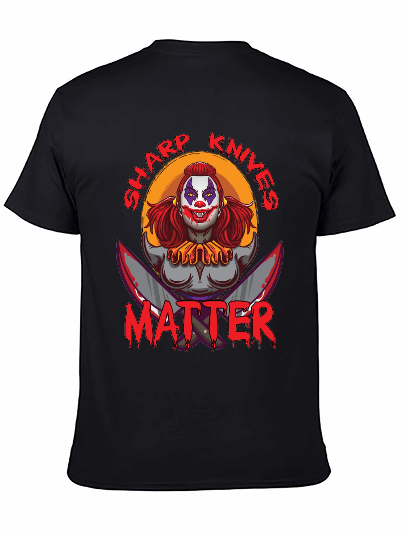 Black Sharp Knives Matter Graphic T-Shirt - Horror Clown Tee view 4