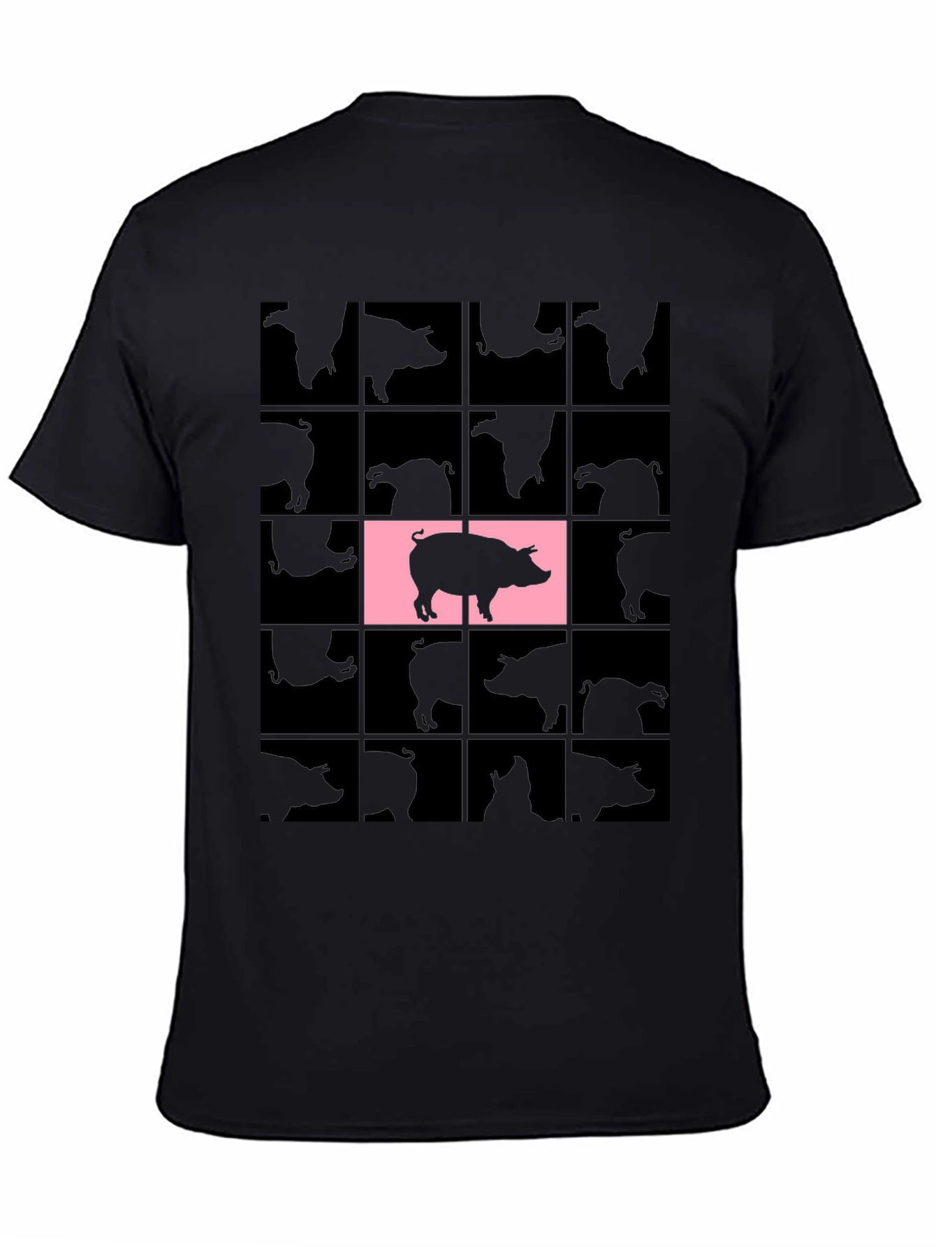 Black Pig Grid T-Shirt - Unique Graphic Tee view 4