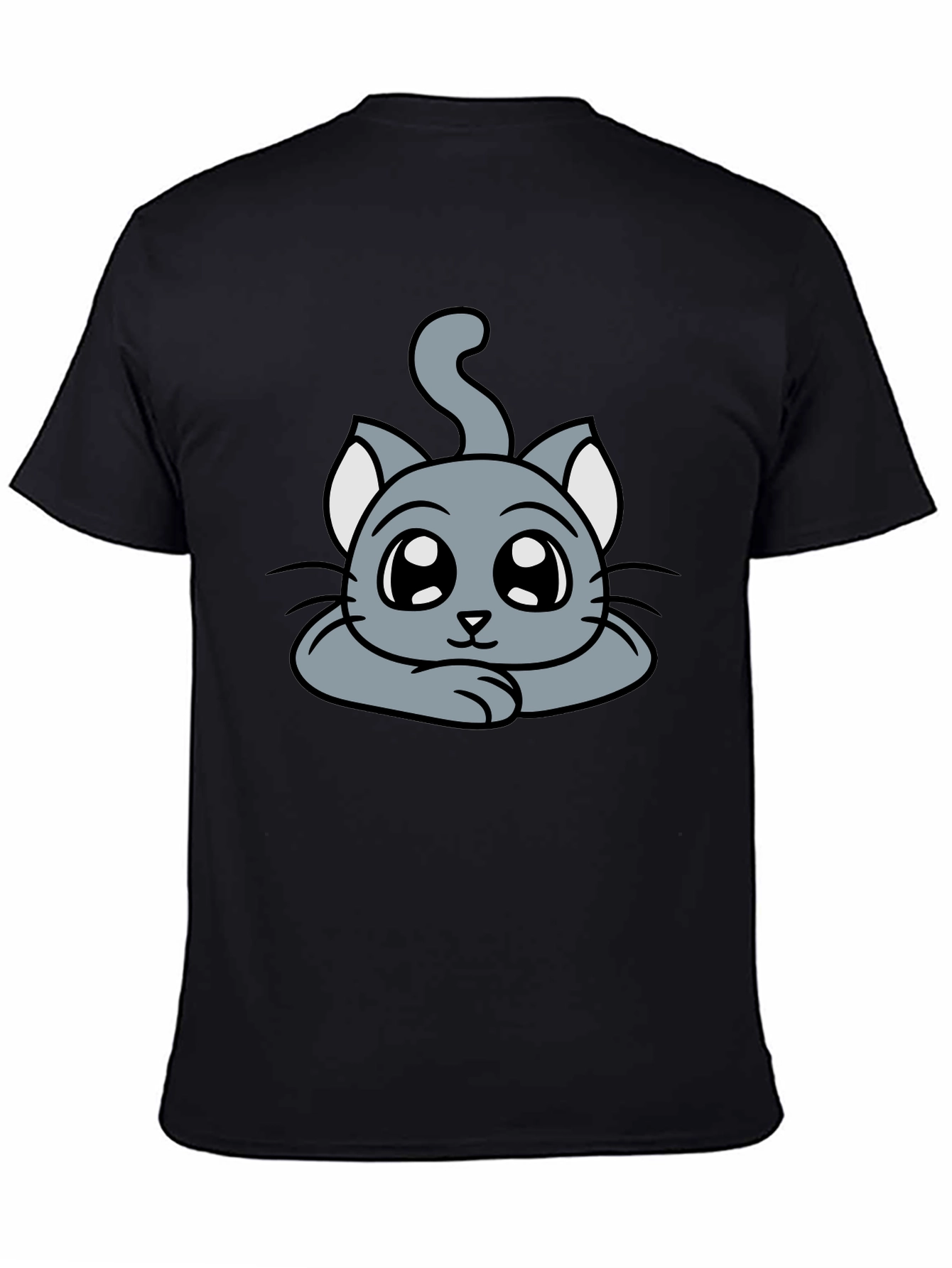 Black Cute Cartoon Cat Graphic T-Shirt - Black view 4