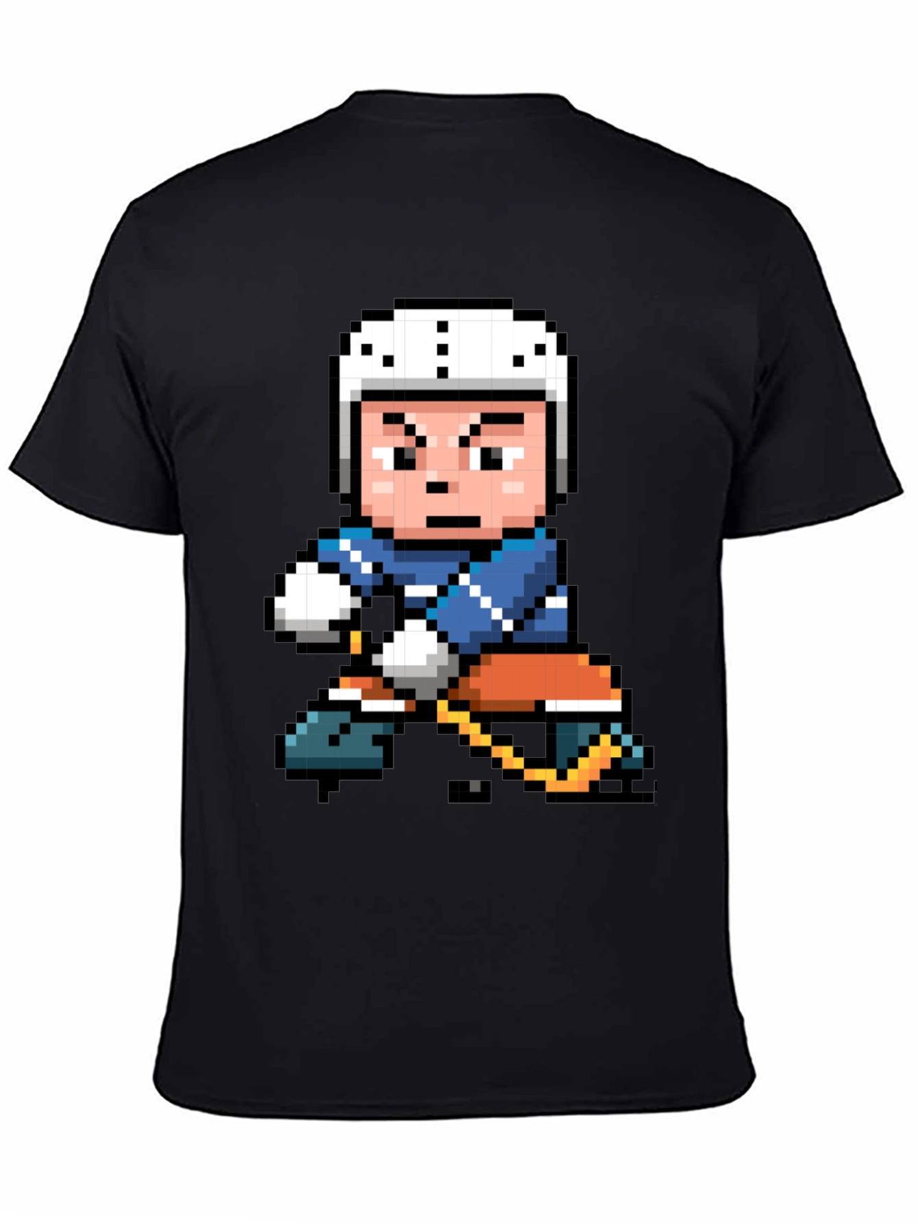 Black Retro Pixel Hockey Player Graphic T-Shirt view 4