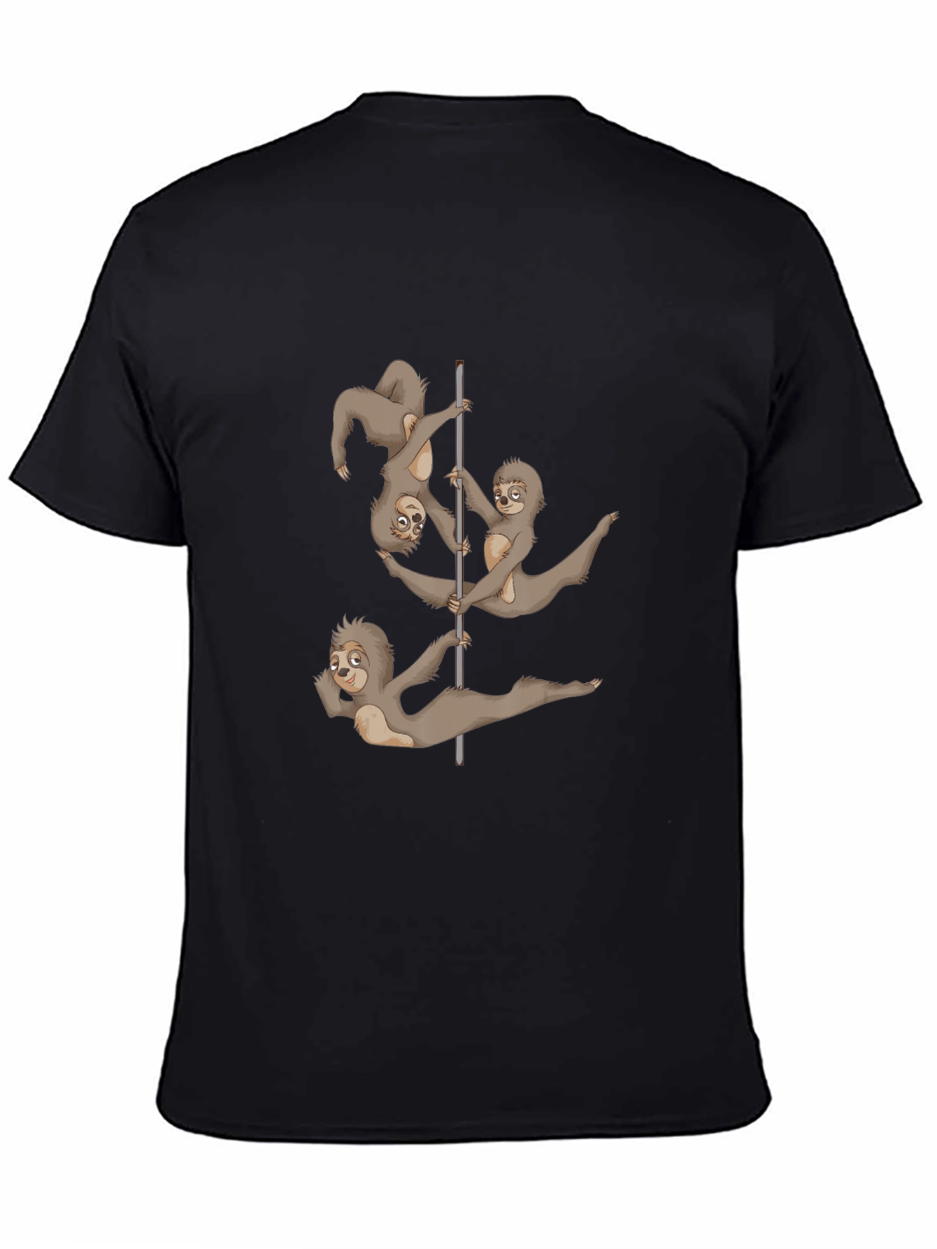 Black Funny Sloth Pole Dancing Black T-Shirt view 4