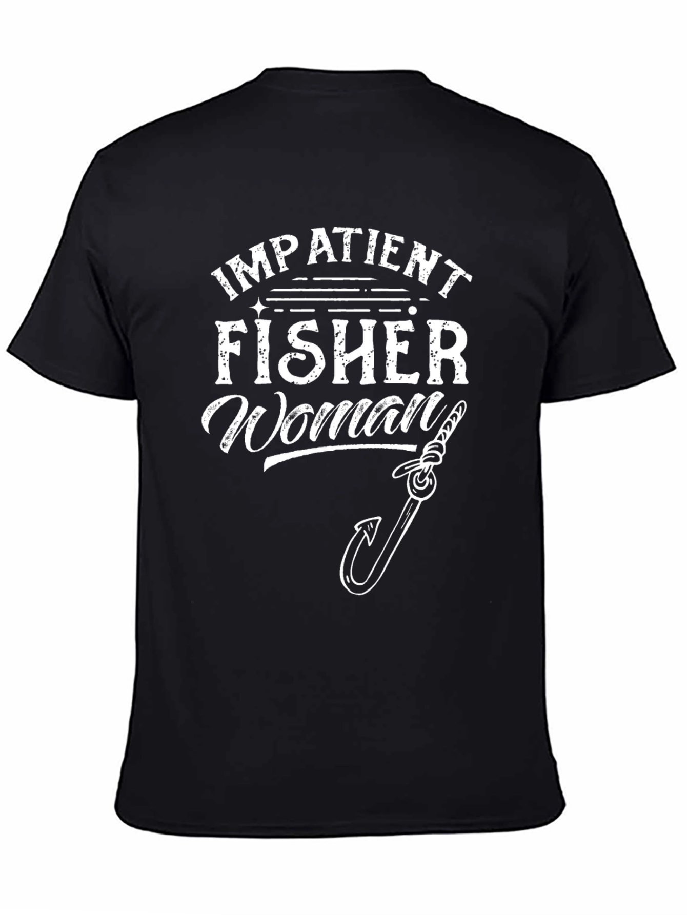 Black Impatient Fisher Woman Graphic T-Shirt view 4