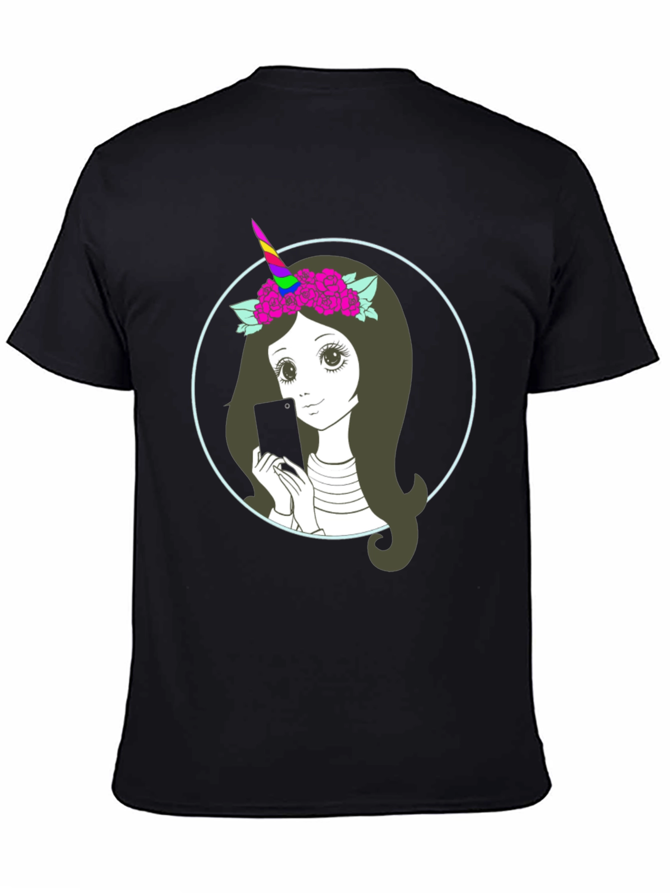 Black Unicorn Girl Graphic Tee - Black Cotton Blend view 4