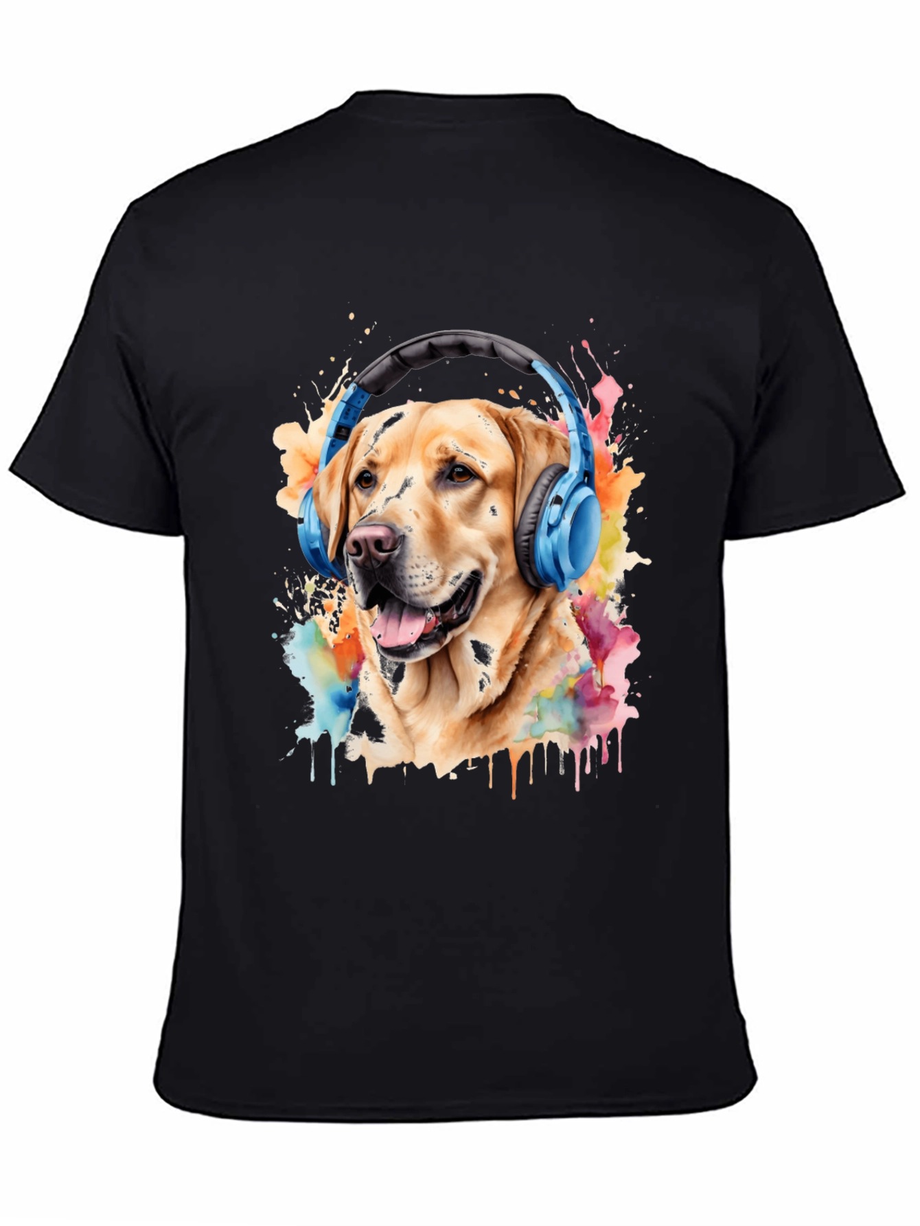Black Dog with Headphones Graphic Tee - Men's Black T-Shirt view 4