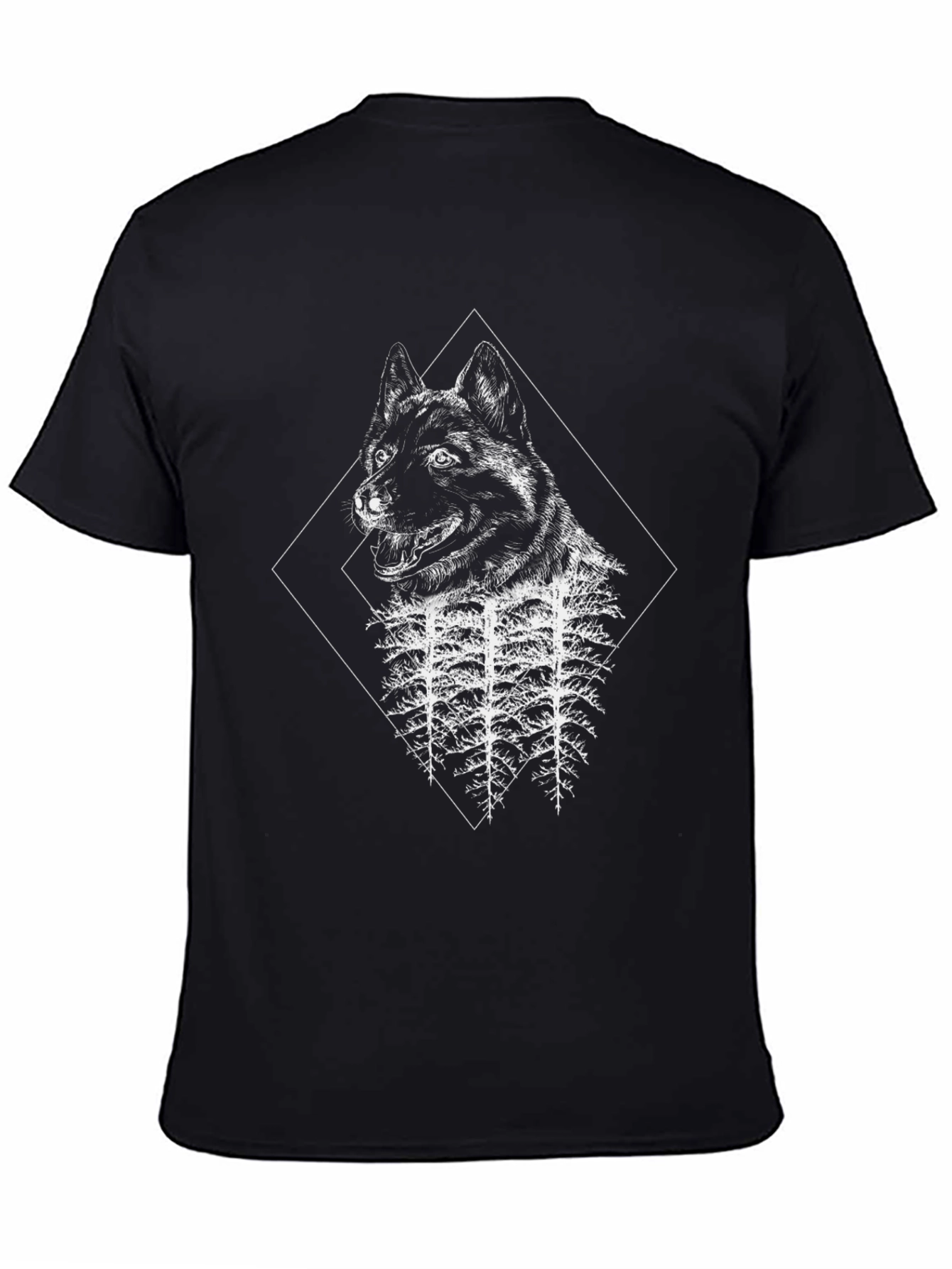 Black Wolf & Forest Graphic Black T-Shirt view 4