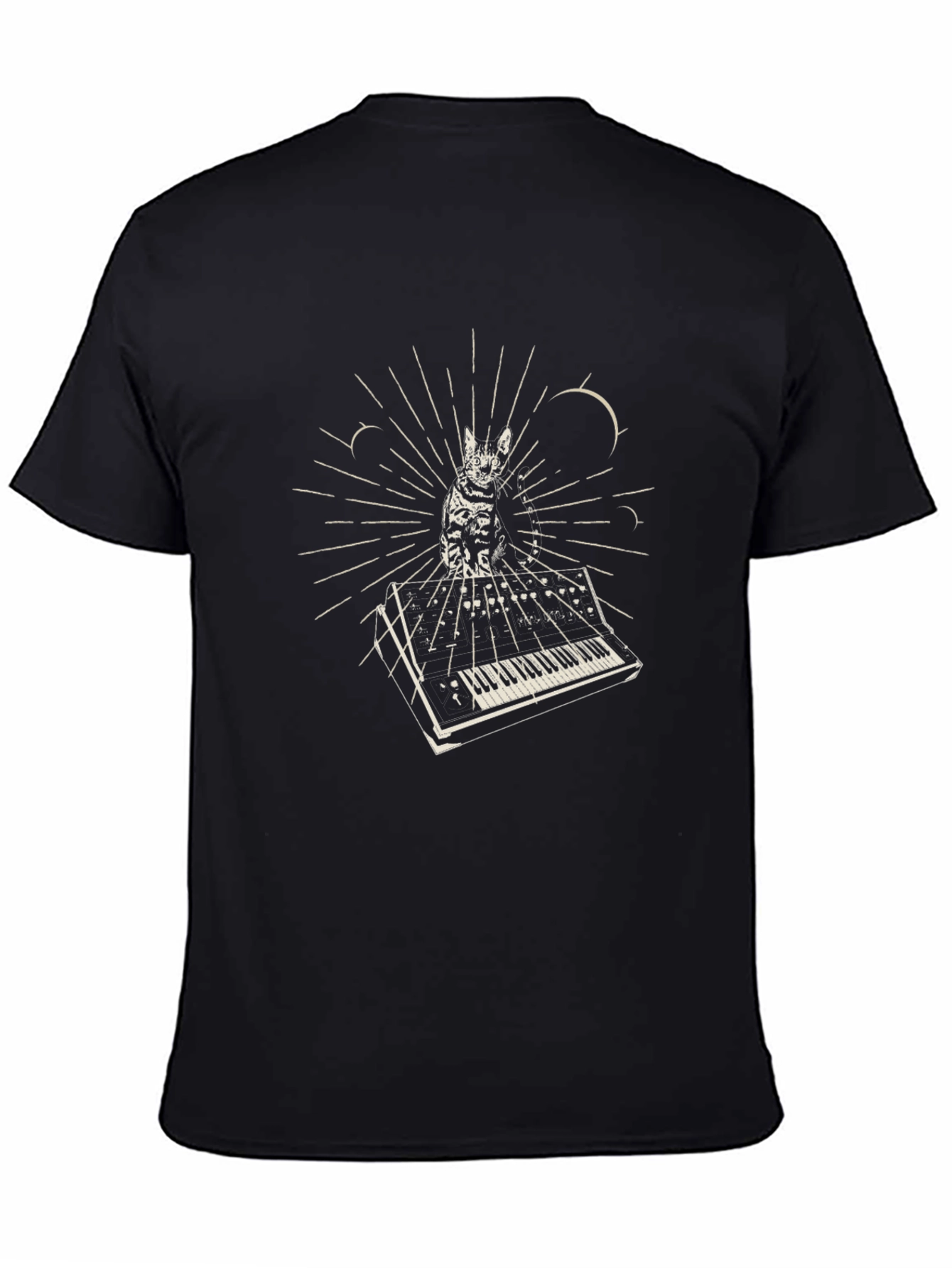 Black Cat Keyboard T-Shirt - Black Cotton Blend view 4