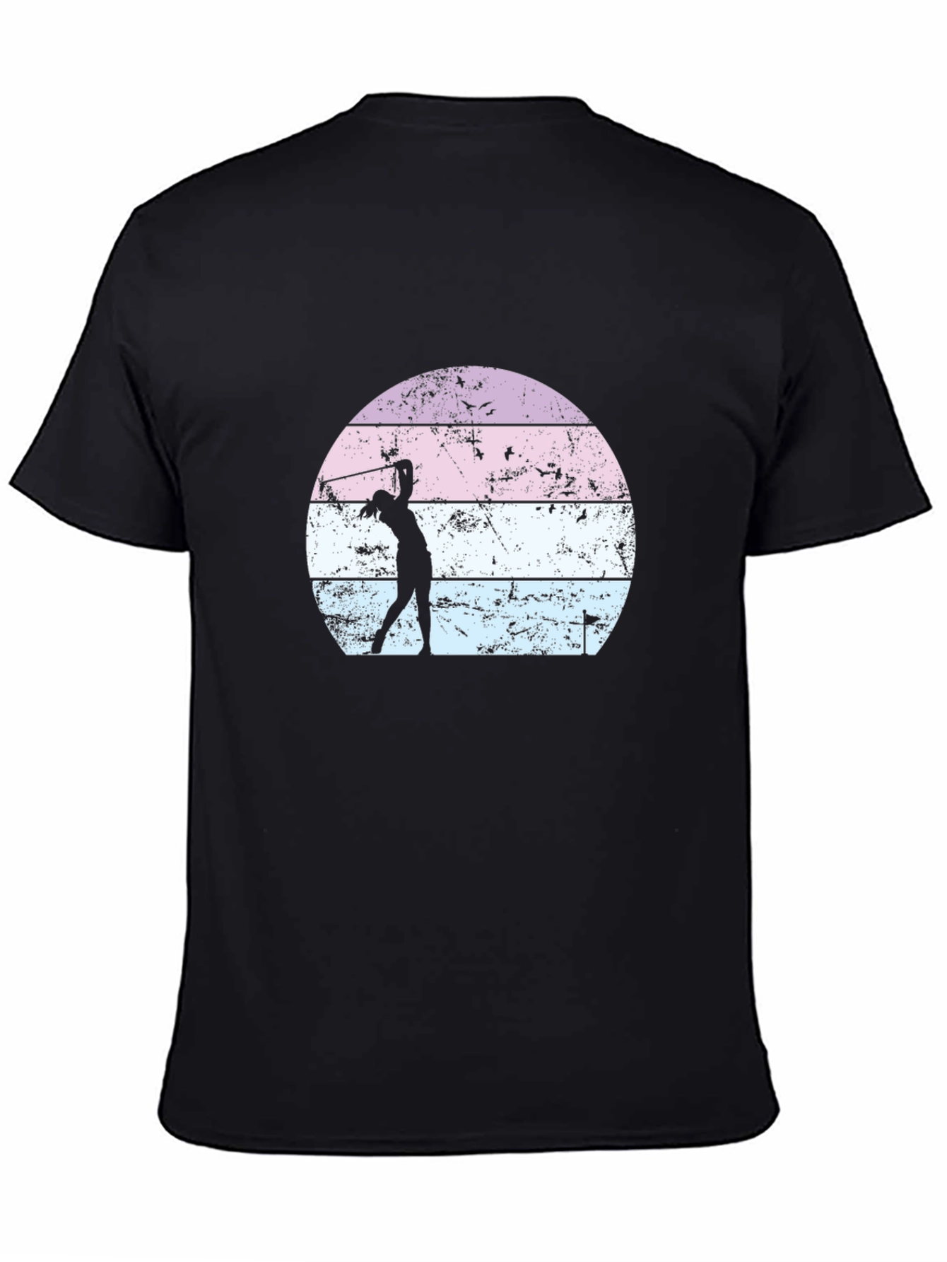 Black Retro Golfer T-Shirt - Vintage Sunset Design view 4