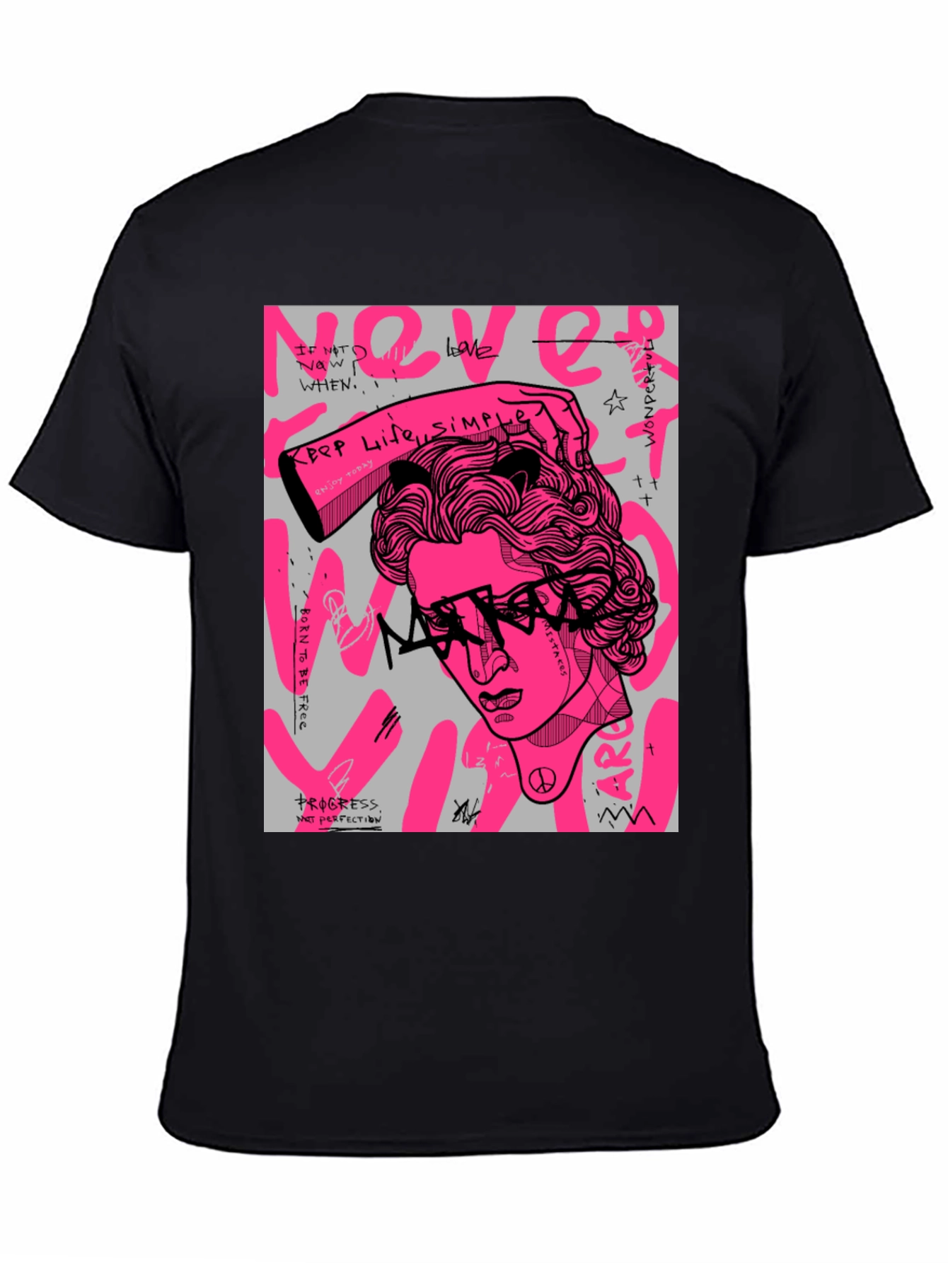 Black Edgy Graphic Print Tee - Artistic Streetwear view 4