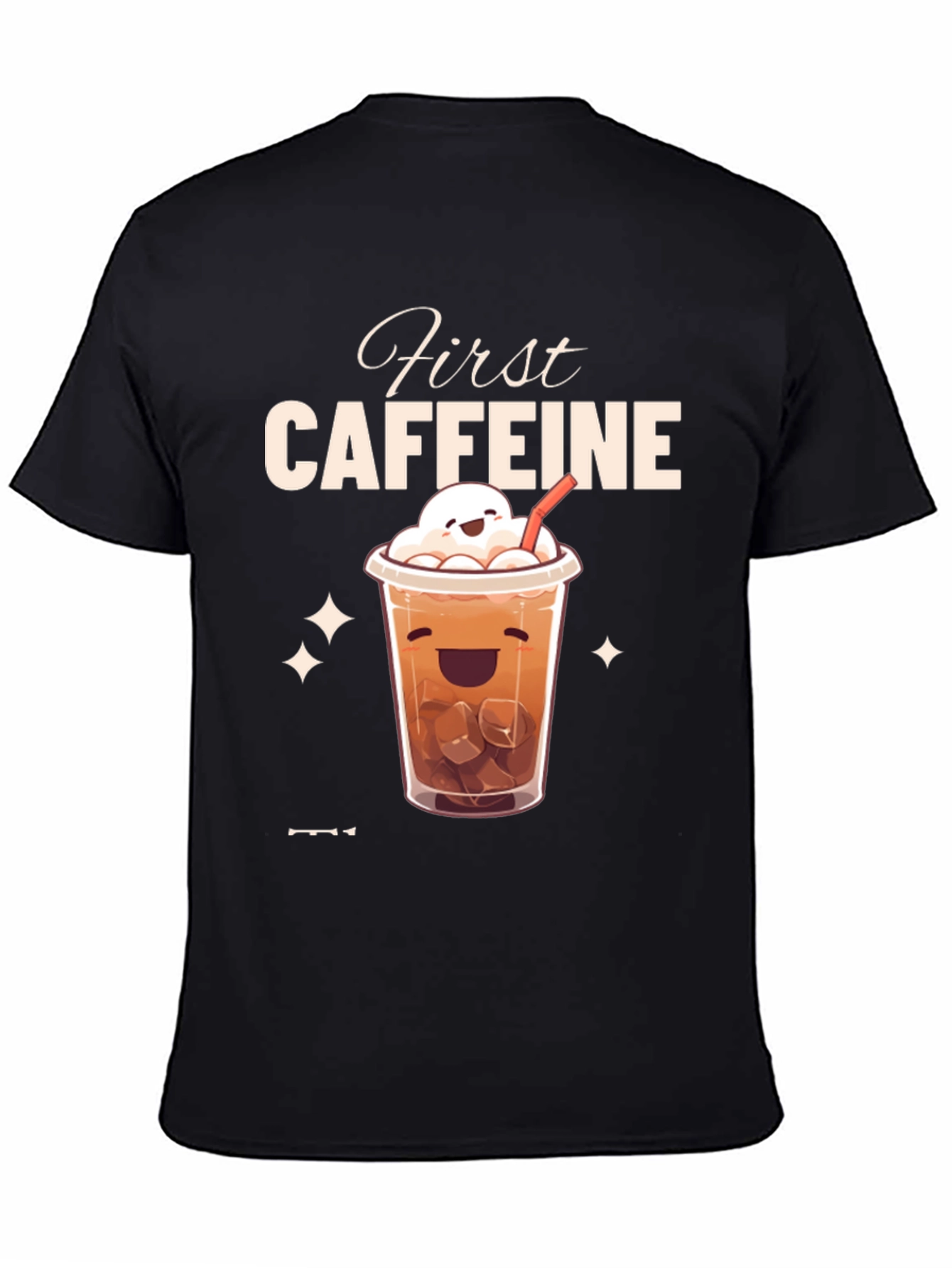 Black First Caffeine Kawaii Iced Coffee T-Shirt view 4