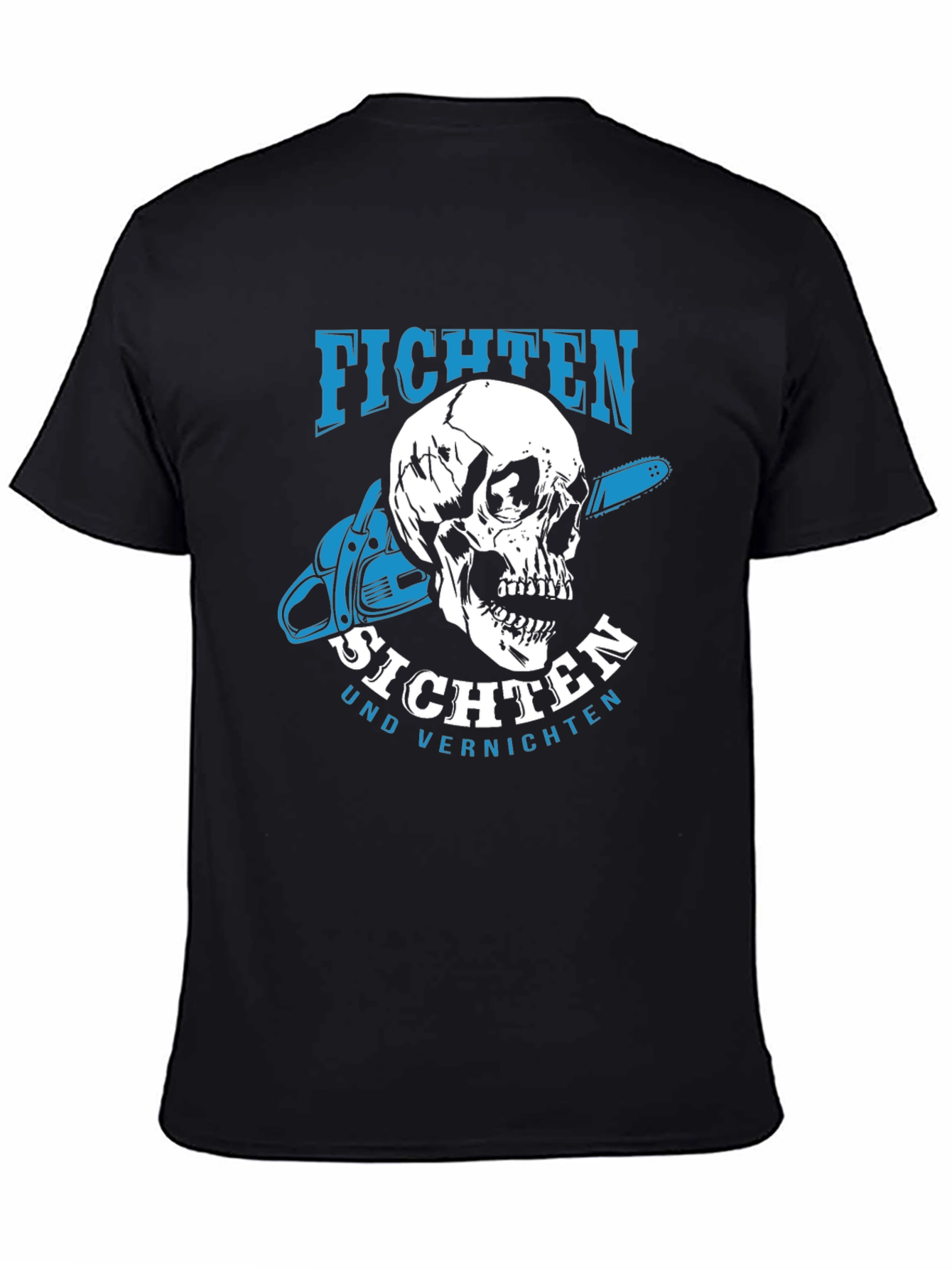 Black Fichten T-Shirt - Skull & Chainsaw Design view 4