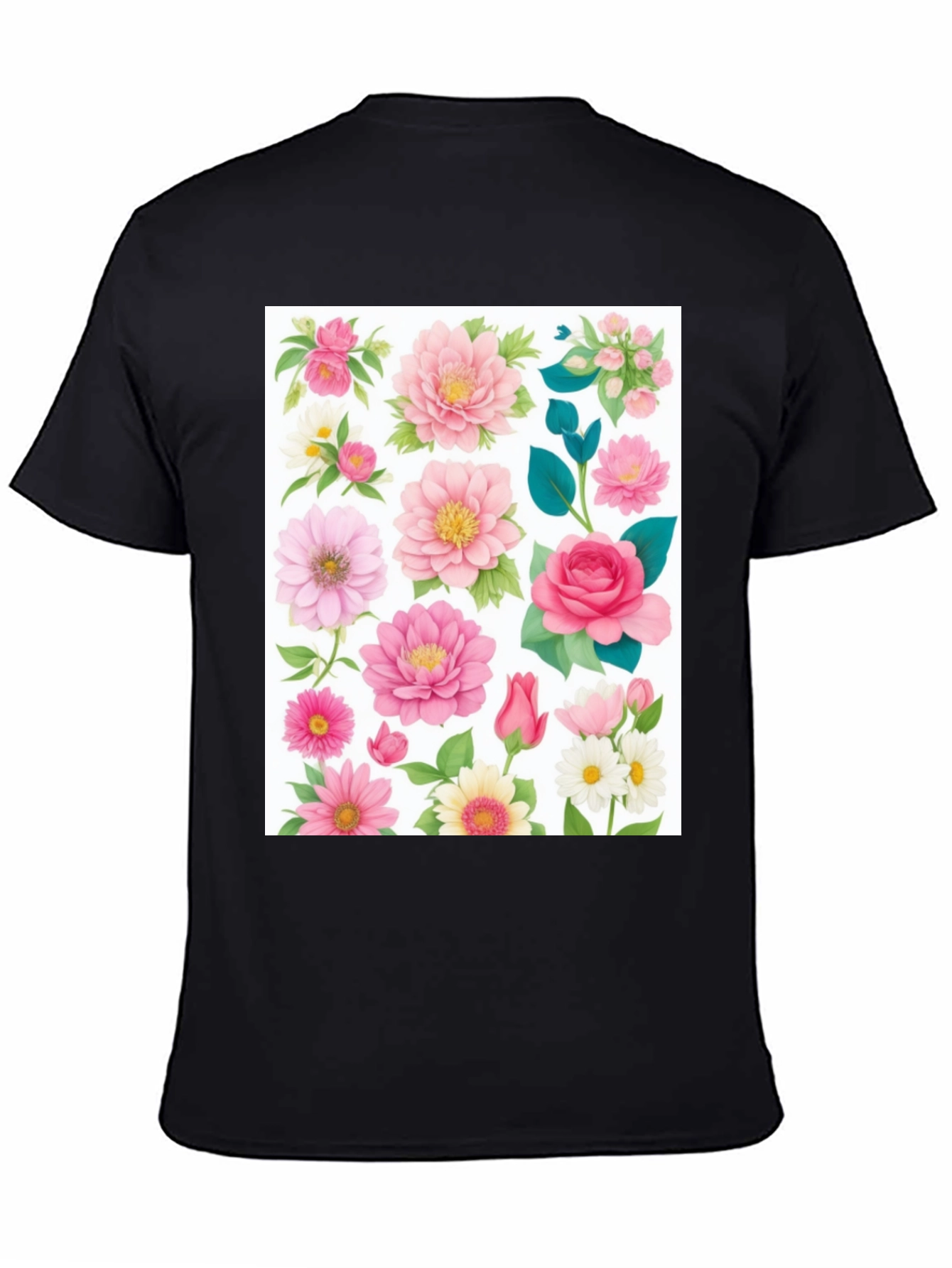 Black Floral Print Black T-Shirt view 4