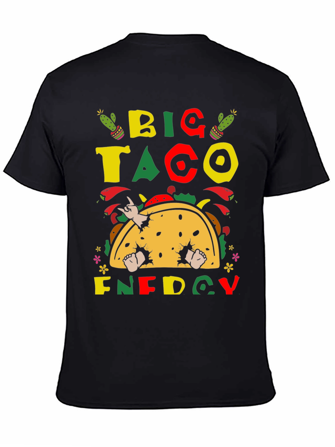 Black Big Taco Energy Graphic T-Shirt - Fun Foodie Tee view 4
