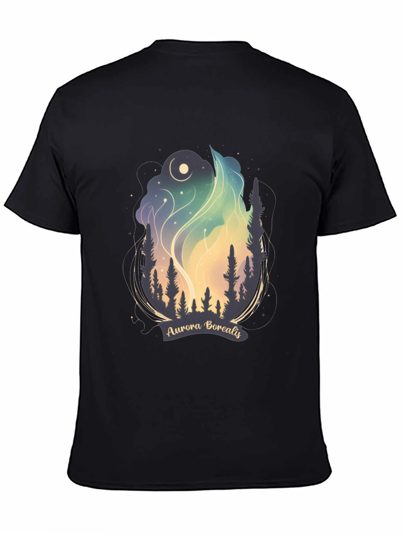 Black Aurora Borealis Graphic Tee - Night Sky T-Shirt view 4