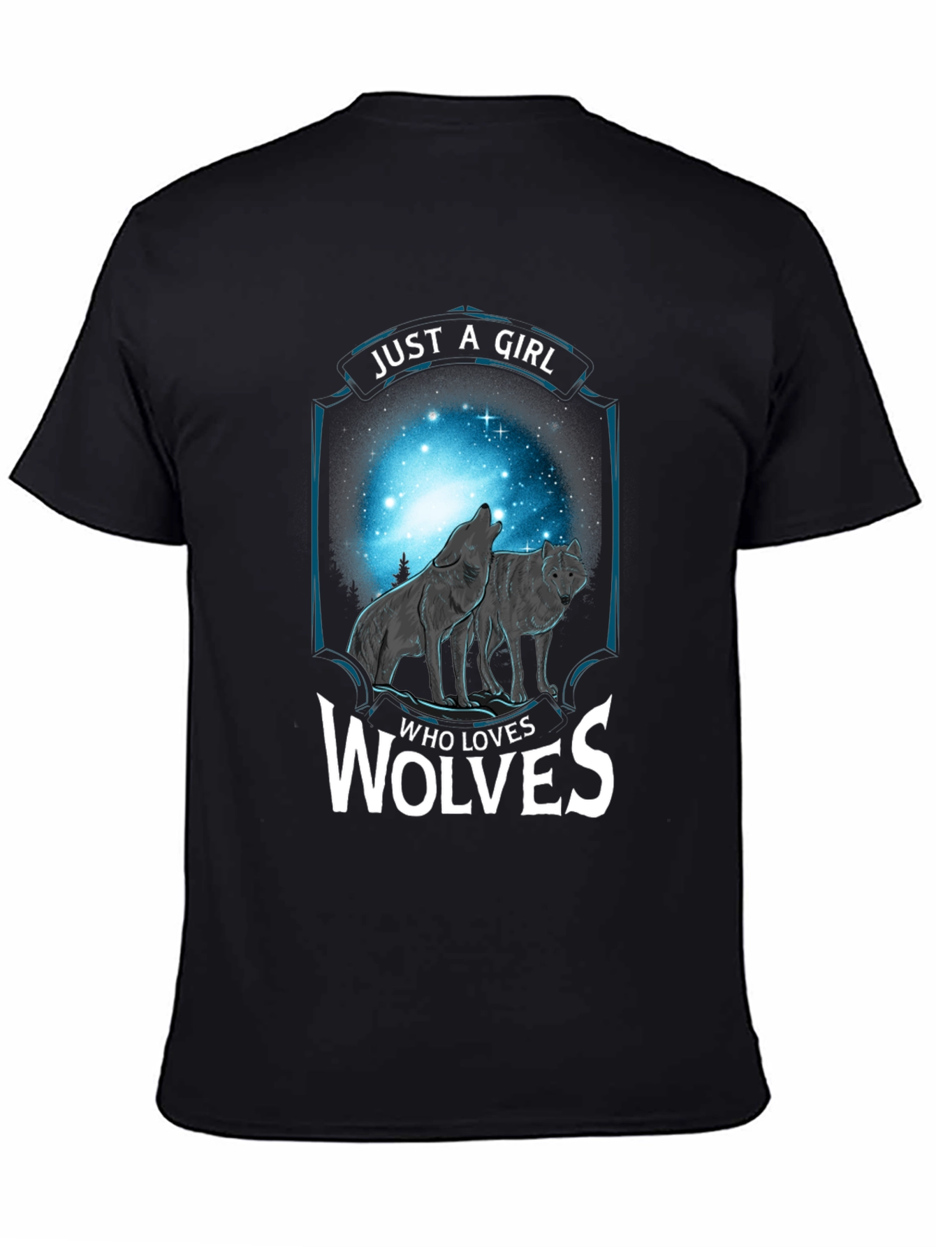 Black Just a Girl Who Loves Wolves T-Shirt view 4